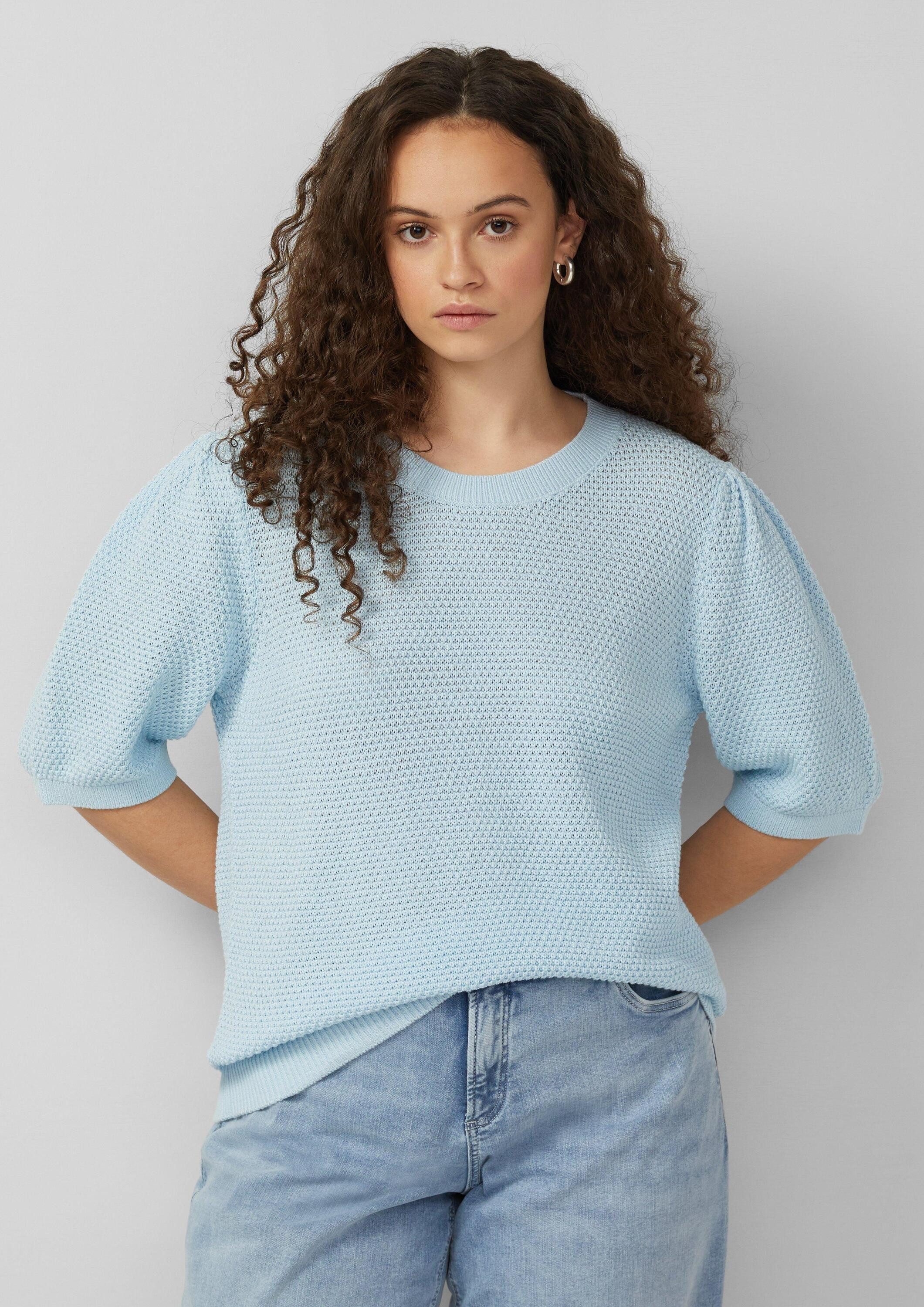 QS Kurzarmpullover Strickpullover Strukturierter Pullover günstig online kaufen