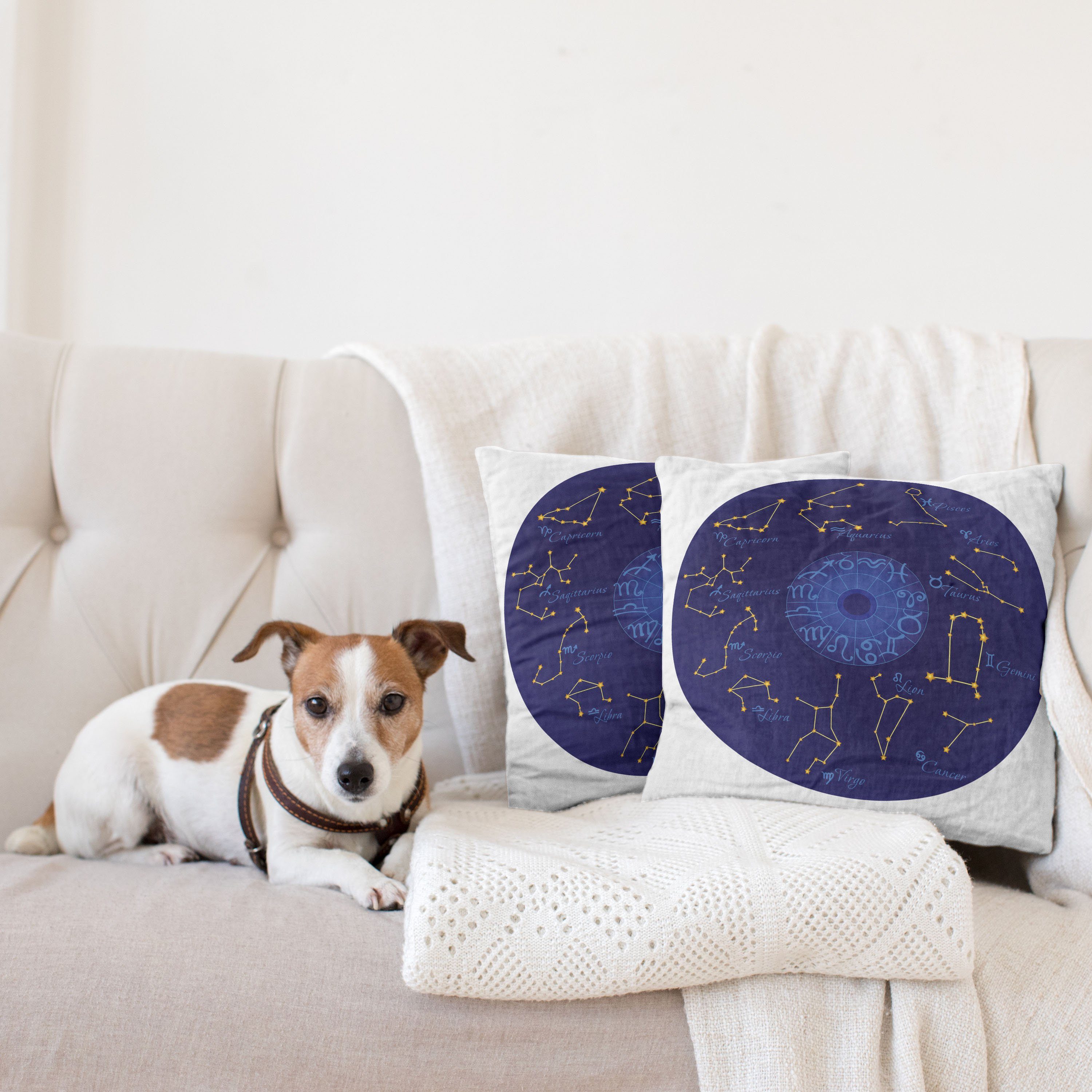 Tierkreis Astrologie (2 Stück), Runde Karte Accent Abakuhaus Digitaldruck, Form Kissenbezüge Modern Doppelseitiger