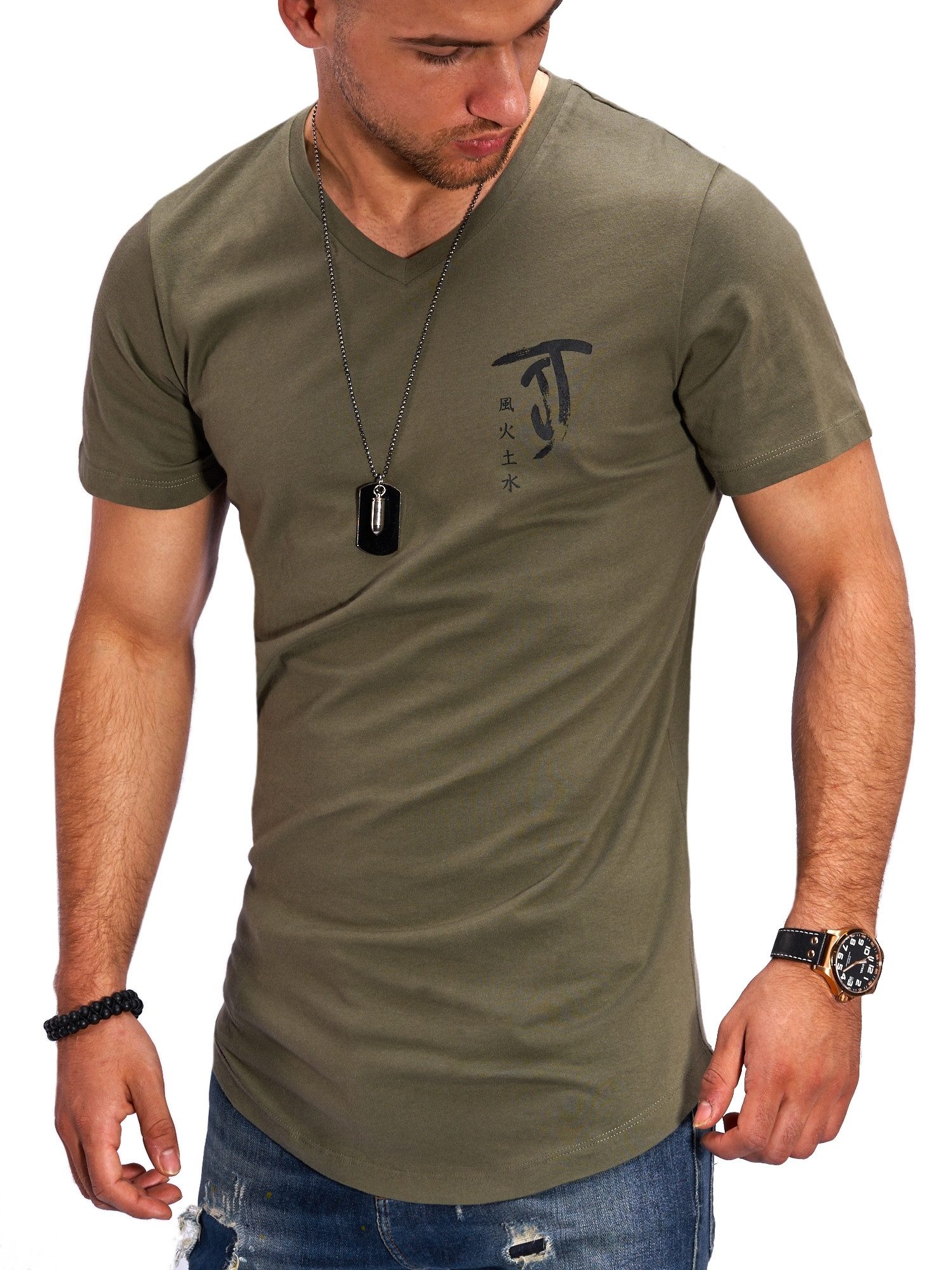 Jack & Jones T-Shirt JJJORCHINTEE Herren mit Print V-Neck