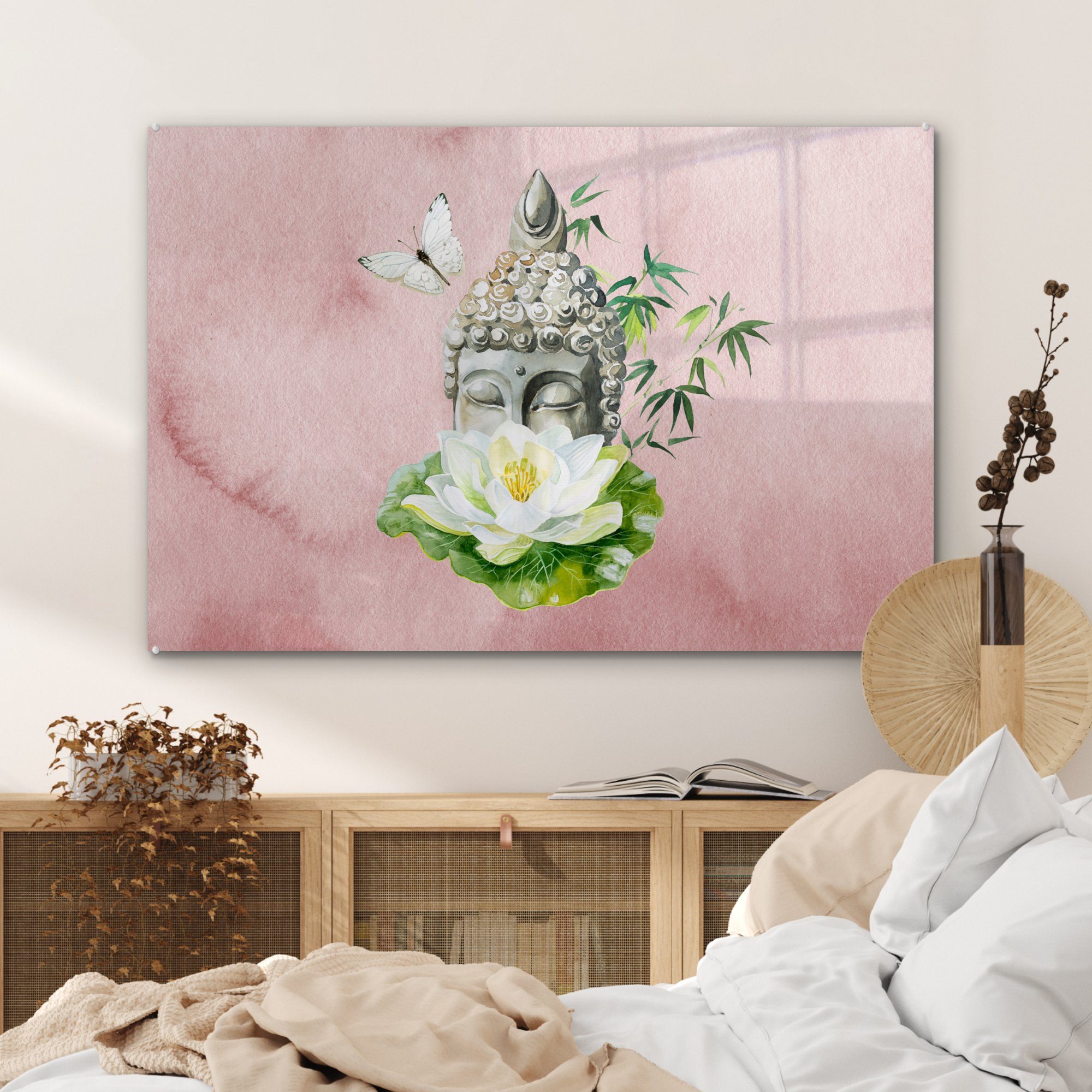 Buddha & Wohnzimmer Acrylglasbilder - Rosa, MuchoWow (1 St), - Blume Acrylglasbild Schlafzimmer