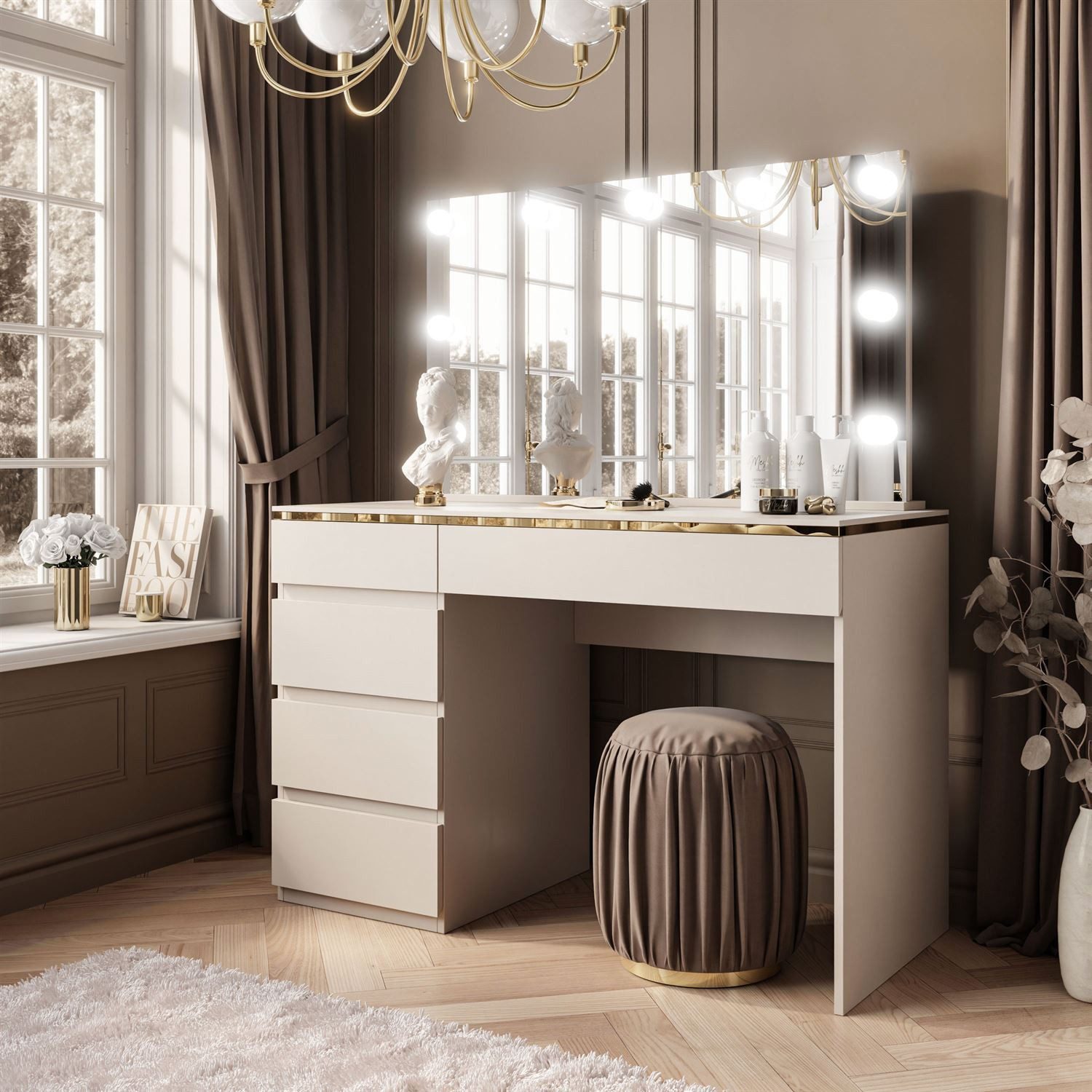 yourhouse24 Schminktisch AURORA II ELITE KASCHMIR mit Spiegel und Beleuchtu günstig online kaufen