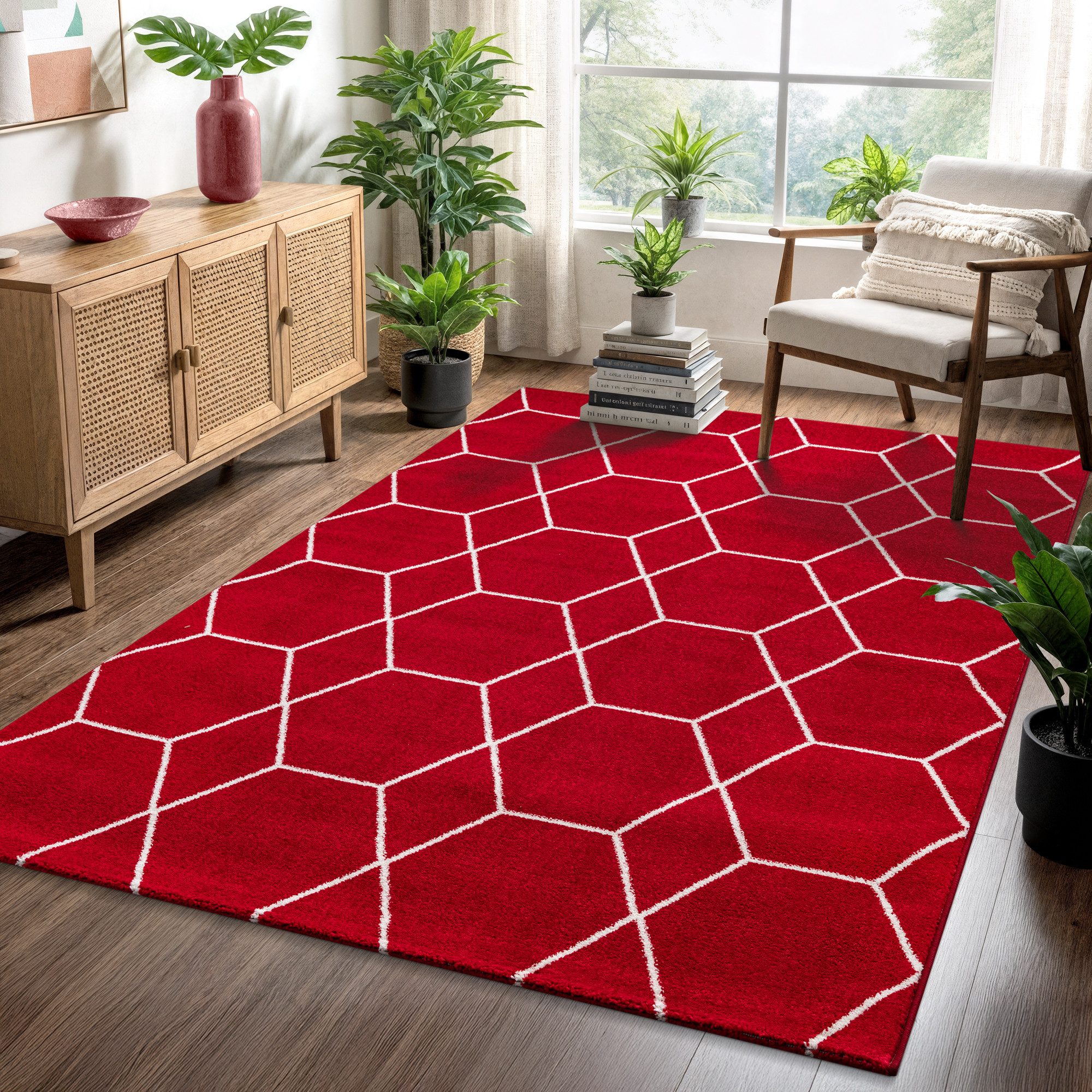 Sanat Teppich Trellis, auch als Läufer und Rund, rechteckig, Höhe: 10 mm, Kurzflor, skandi, boho, große Farbauswahl, alle Räume