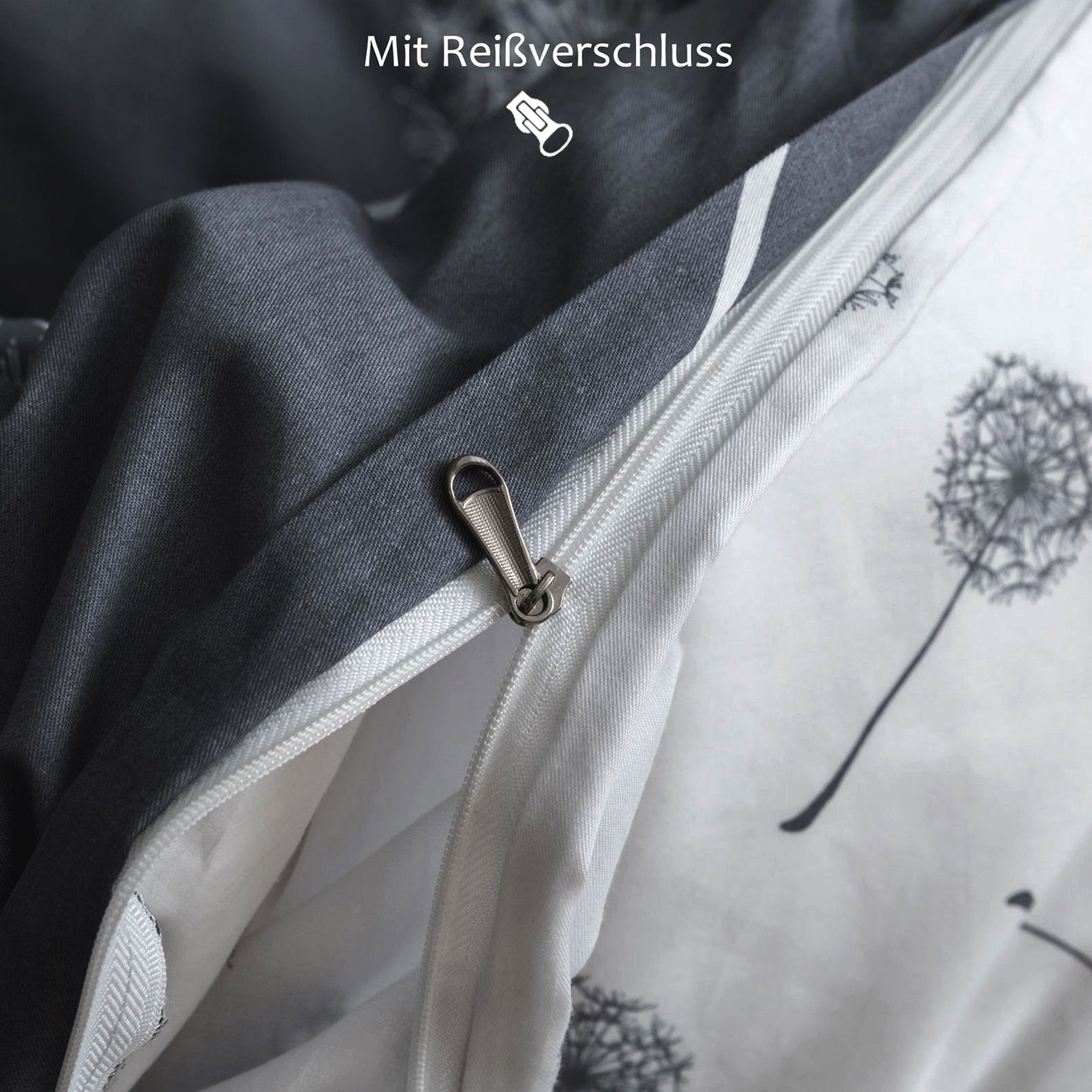 KEAYOO Bettwäsche QCJY, Baumwolle, 2 teilig, Baumwolle, Mit Reißverschluss, Mit Pusteblume Muster