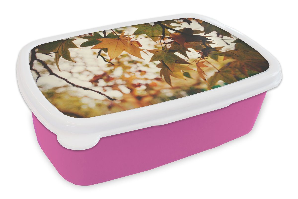 rosa Kinder, Brotbox Lunchbox Mädchen, Herbstblätter (2-tlg), Natur Erwachsene, MuchoWow Brotdose - - für Snackbox, Kunststoff, Rustikal, Kunststoff