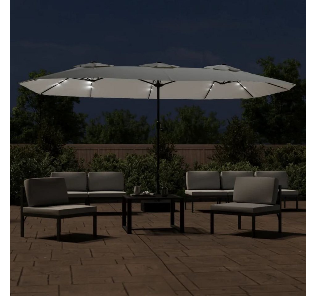 Thumbnail - vidaXL Sonnenschirm Doppel-Sonnenschirm mit LED-Leuchten Sandweiß 449x245 cm