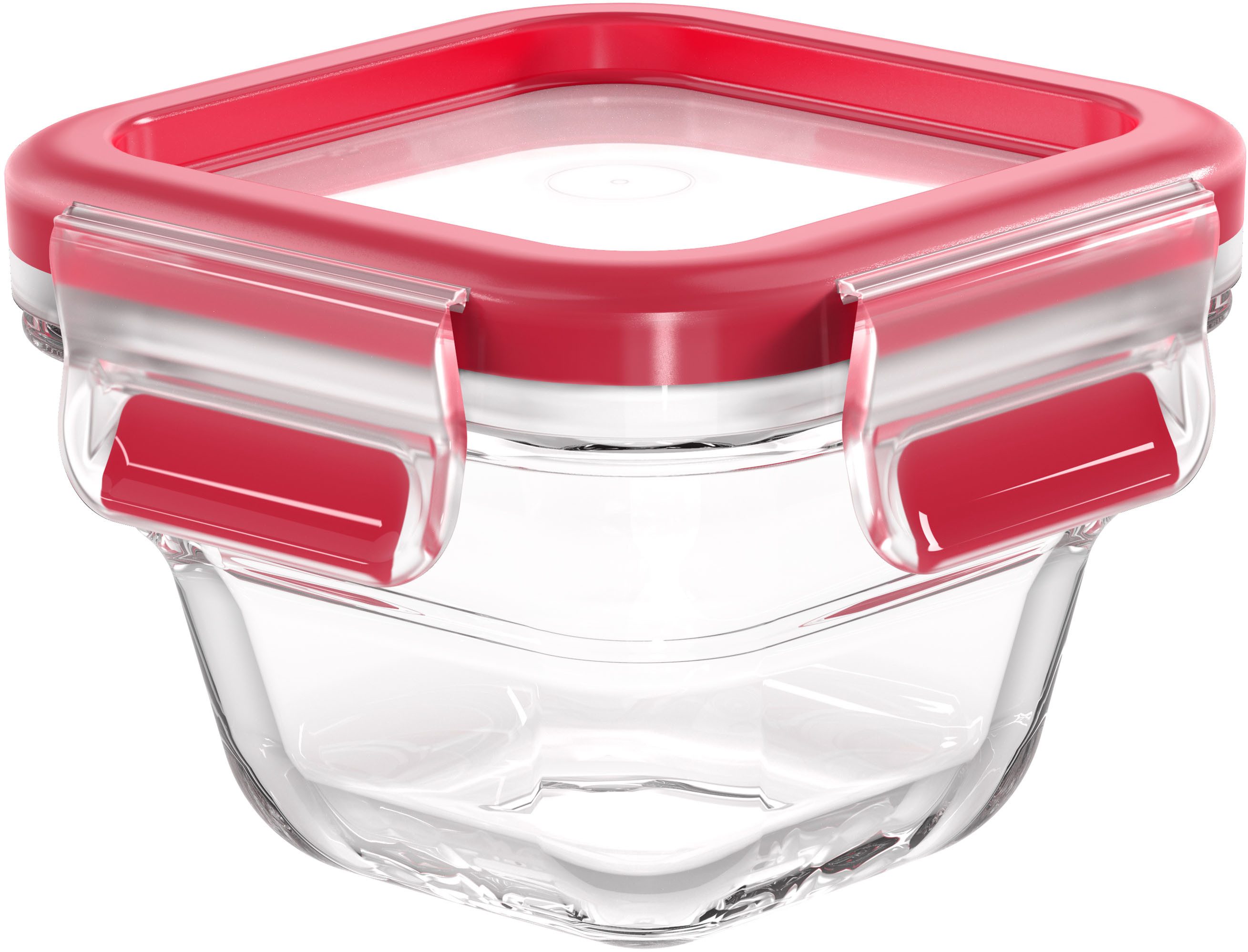Emsa Aufbewahrungsbecher Clip & Close Glas, Glas, Polyprophylen (PP), (1-tlg), 0,18 Liter, quadratisch, Stapelkante, backofengeeignet, auslaufsicher