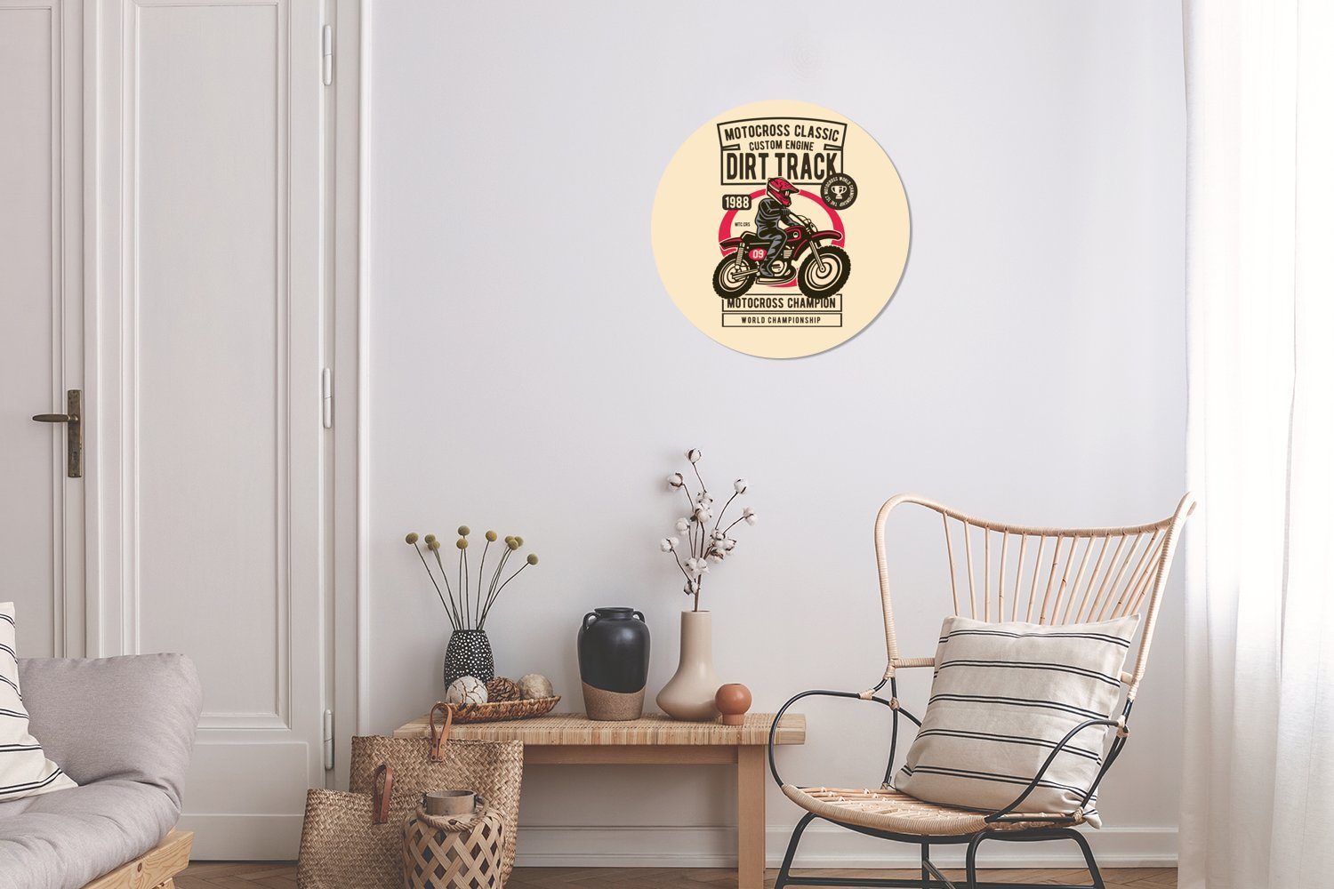 Zeichnung Retro Rund, St), (1 Wohnzimmer - Motocross für Wandsticker Tapetenaufkleber, MuchoWow Tapetenkreis Kinderzimmer, -