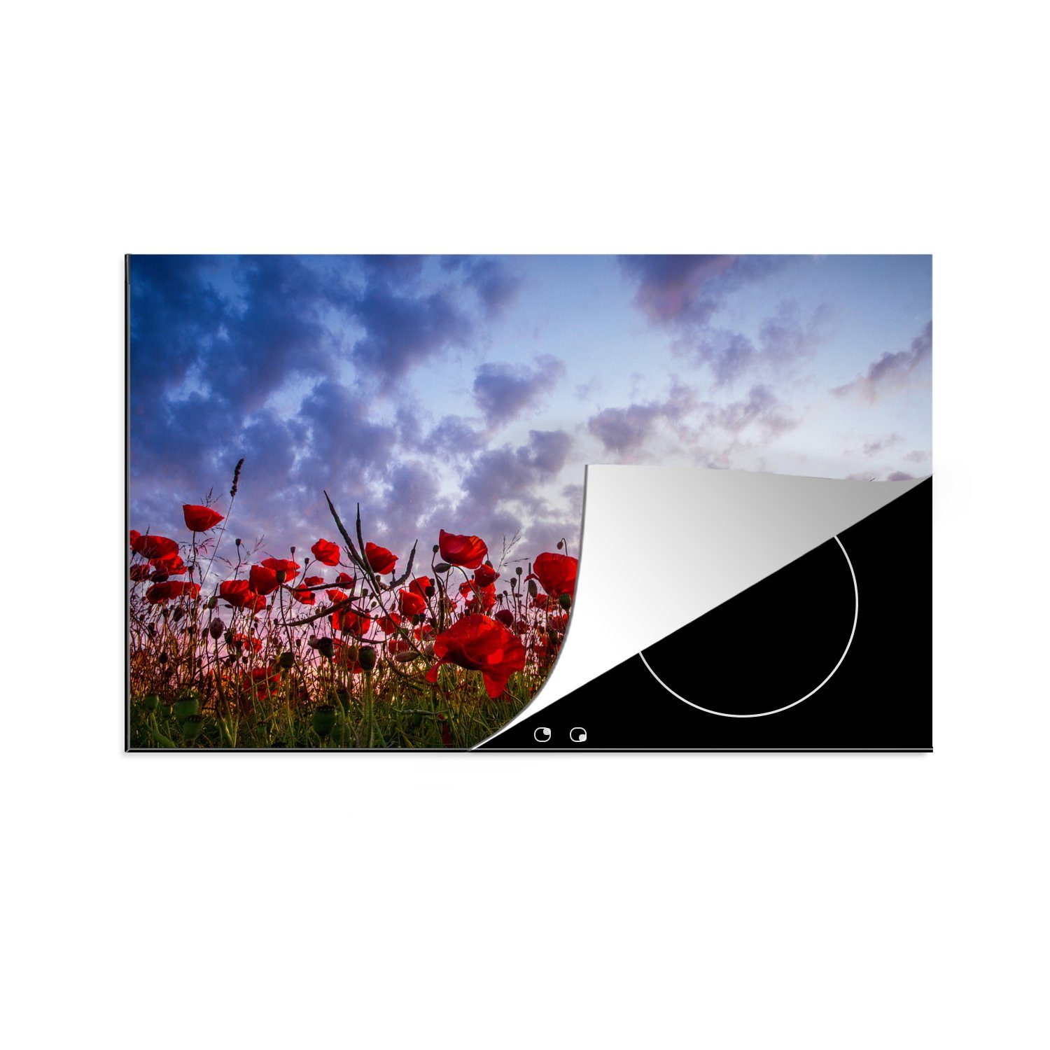 MuchoWow Herdblende-/Abdeckplatte Panorama eines farbenfrohen Mohnblumenfeldes, Vinyl, (1 tlg), 83x51 cm, Ceranfeldabdeckung, Arbeitsplatte für küche