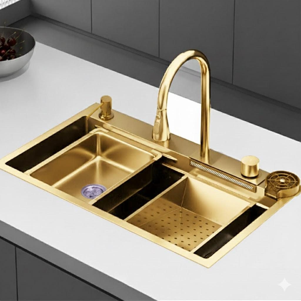 Faizee Home Edelstahlspüle Premium Küchenspüle Viele Farben Wasserfall Küch günstig online kaufen