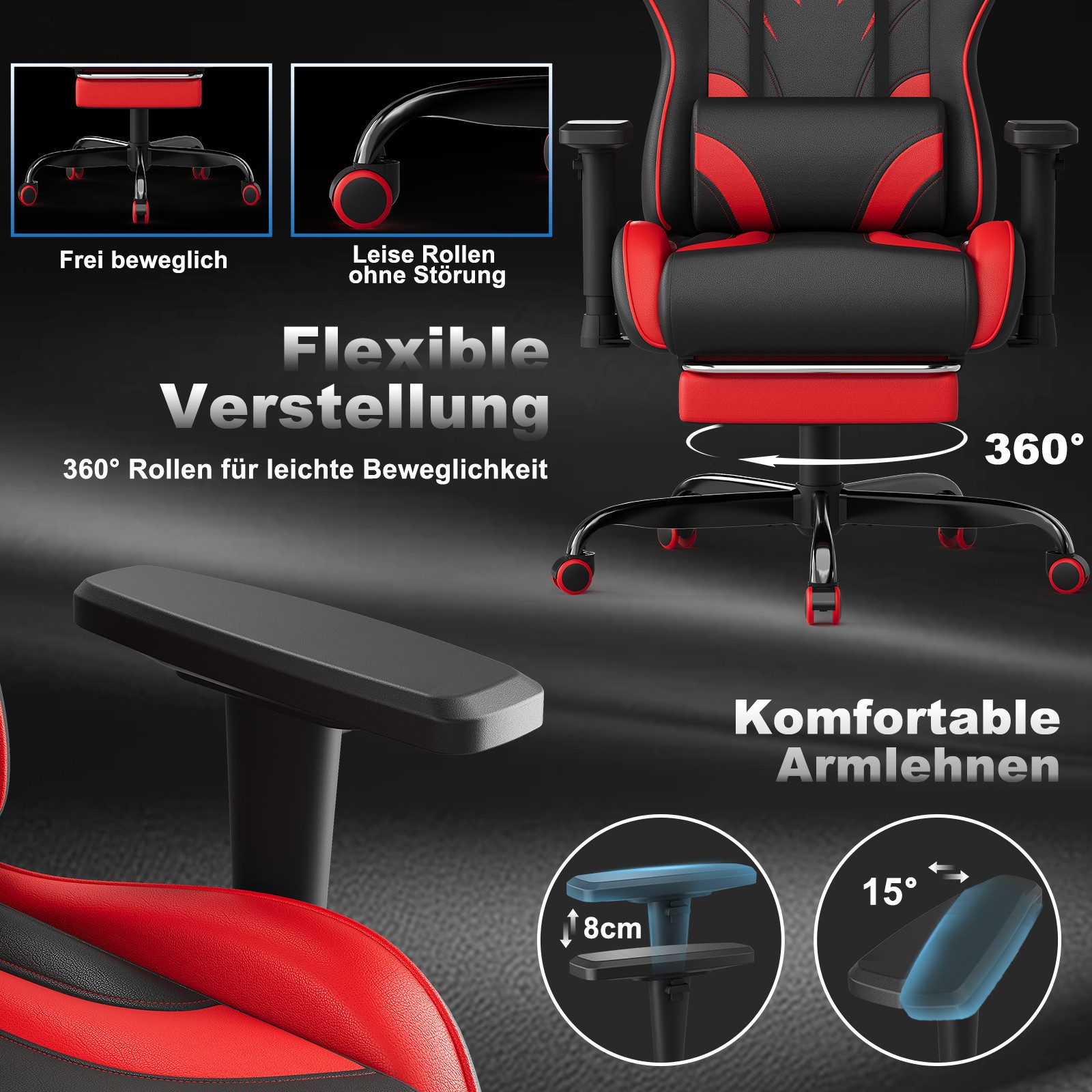 HOMALL Gaming-Stuhl Verstellbare Armlehnen,Kopfstütze,Lendenkissen,Fußstütze,Gaming Stuhl (Verstellbare Armlehnen, großzügig dimensioniertes Sitzkissen, ergonomisch geformte, bequeme Rückenlehne), Ergonomischer Bürostuhl,Kopfstütze und Lendenstütze
