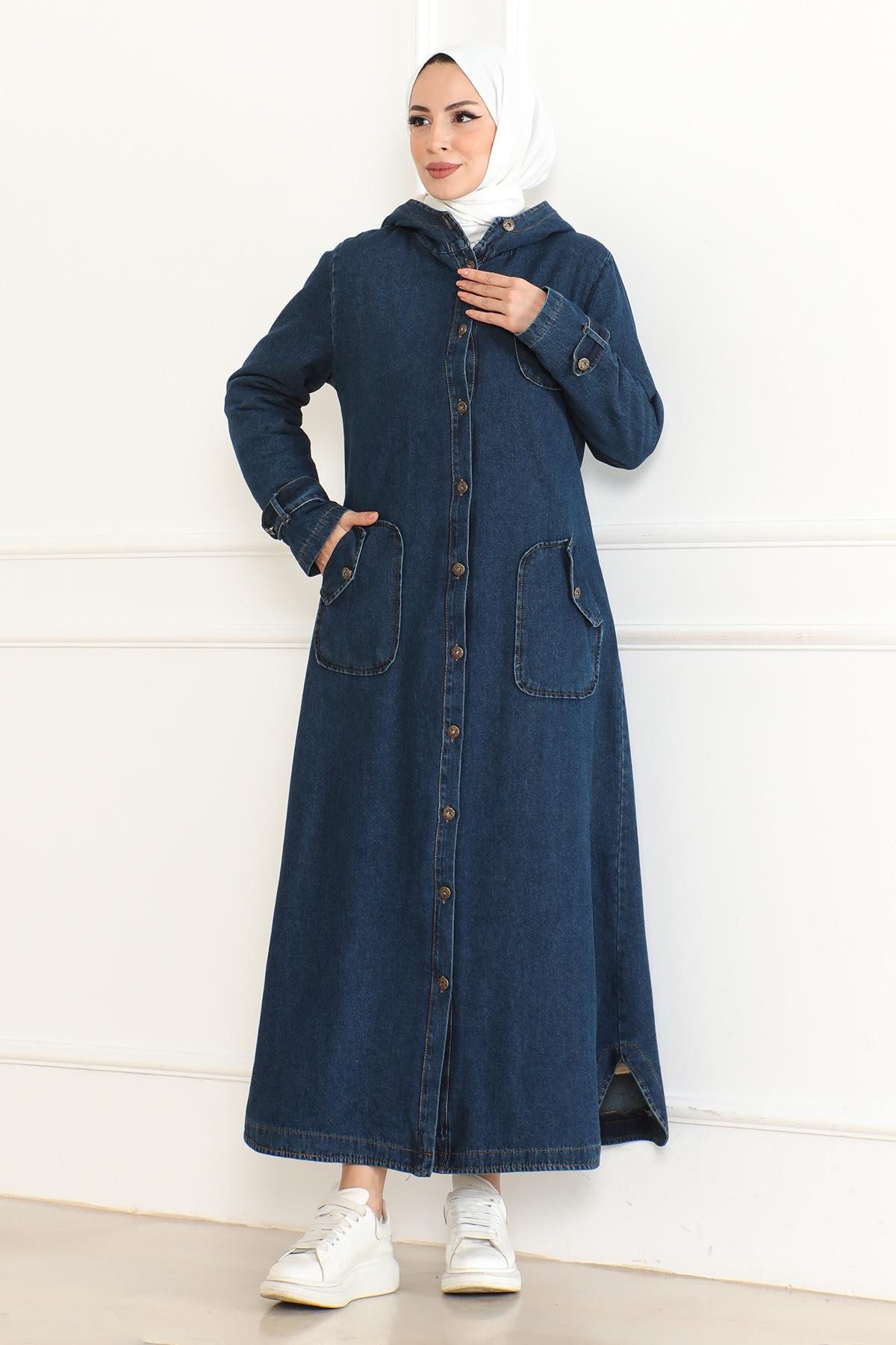MODAMİHRAM Winterjacke Kapuzen-Denimjacke Dunkelblau 19230 günstig online kaufen
