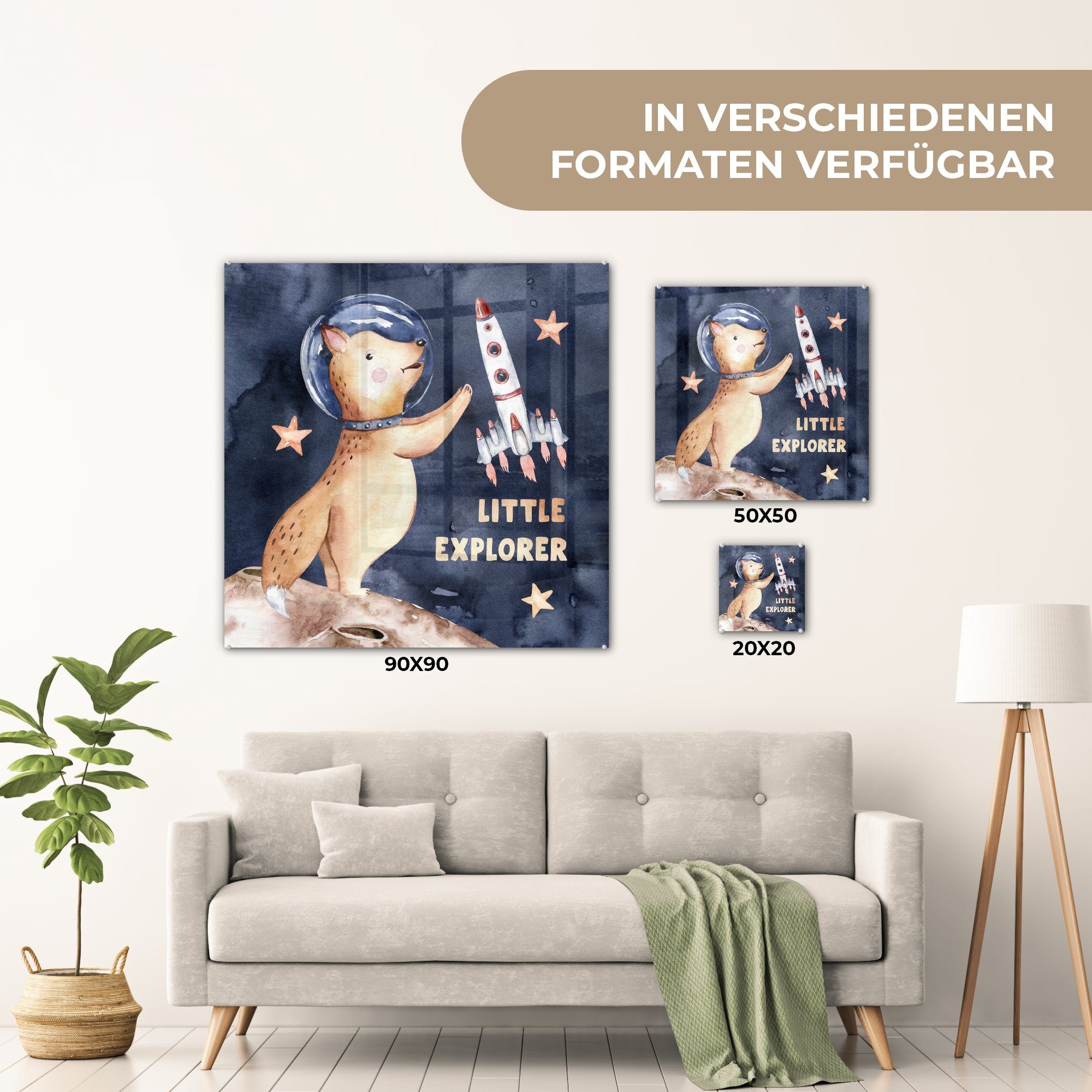 Entdecker' -, Glas St), Mädchen - Glas Bilder - Wanddekoration - Foto - - (1 Sprichwörter Kleiner auf Fuchs MuchoWow - - - auf Acrylglasbild Glasbilder Zitate Wandbild Junge