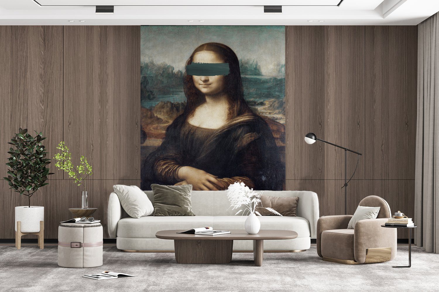 MuchoWow Lisa St), für - da Vinyl Vinci Matt, Tapete - Wandtapete (3 Leonardo bedruckt, Grün, Wohnzimmer, Montagefertig Mona Fototapete