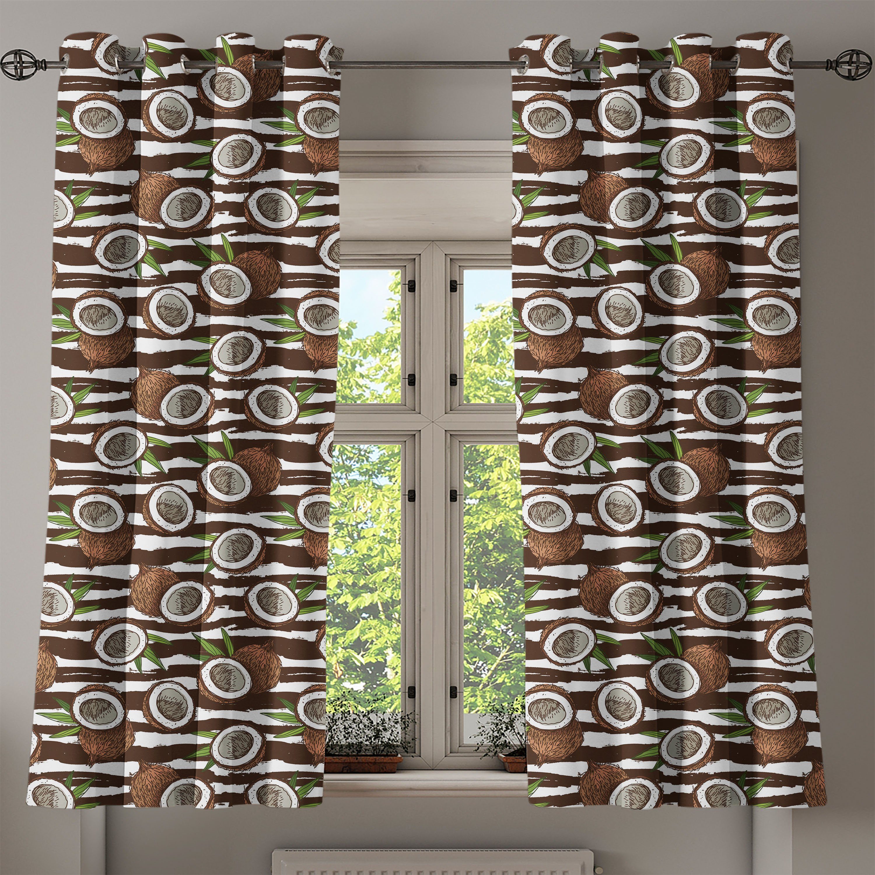 Wohnzimmer, für 2-Panel-Fenstervorhänge Dekorative Gardine Tropisch Schlafzimmer Jungle Abakuhaus, Exotic Coconut
