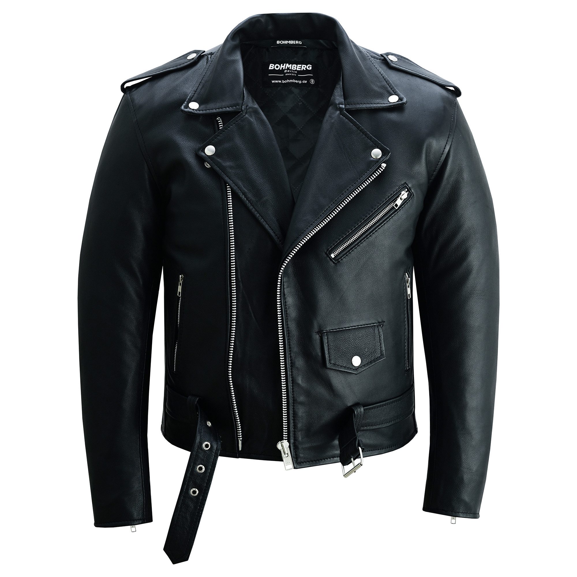 BOHMBERG Lederjacke Herren Retro Biker Highway aus echtem Vollleder Schwarz