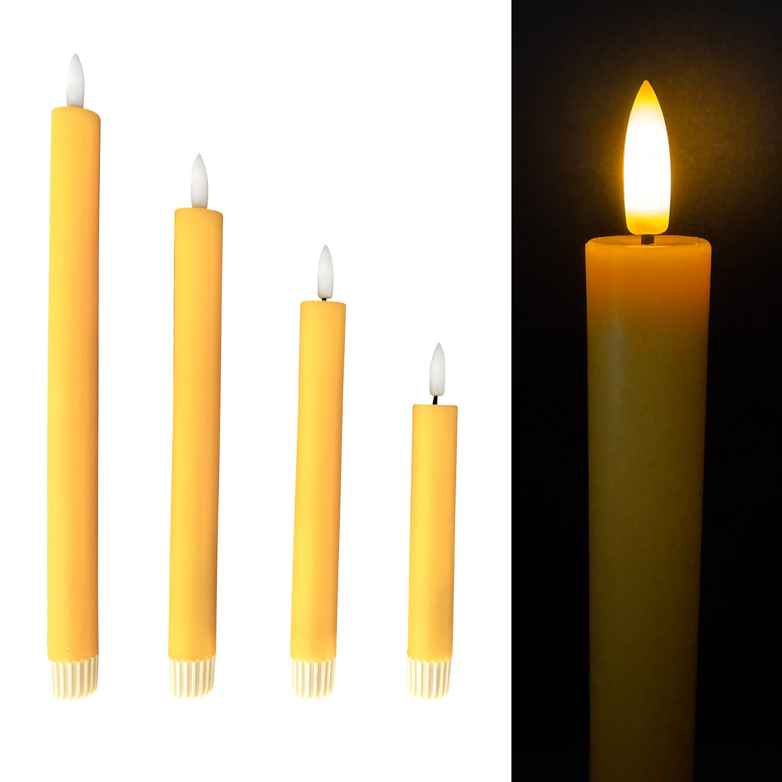 Online-Fuchs LED-Kerze 4 LED Stabkerzen mit 6-Stunden Timer in unterschiedlichen Höhen (473492, Weiß, Gelb, Rosa, Grün & Blau), praktische Touch-Funktion zum schnellen Ein- und Ausschalten