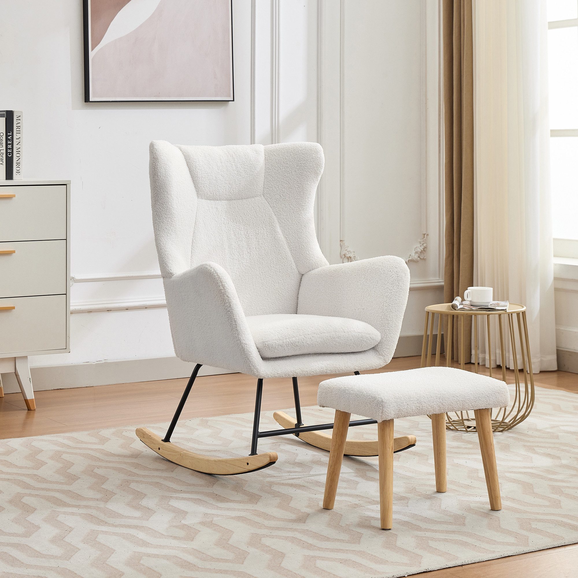 REDOM Schaukelstuhl Relax-Sessel Set mit Fußhocker (Schwingsessel, Ruhesess günstig online kaufen