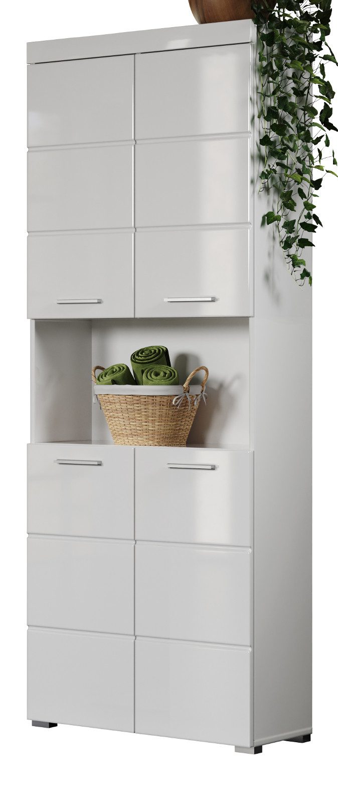 trendteam Hochschrank Amanda (Badschrank / Mehrzweckschrank in weiß, 4-türig) 8 Fächer