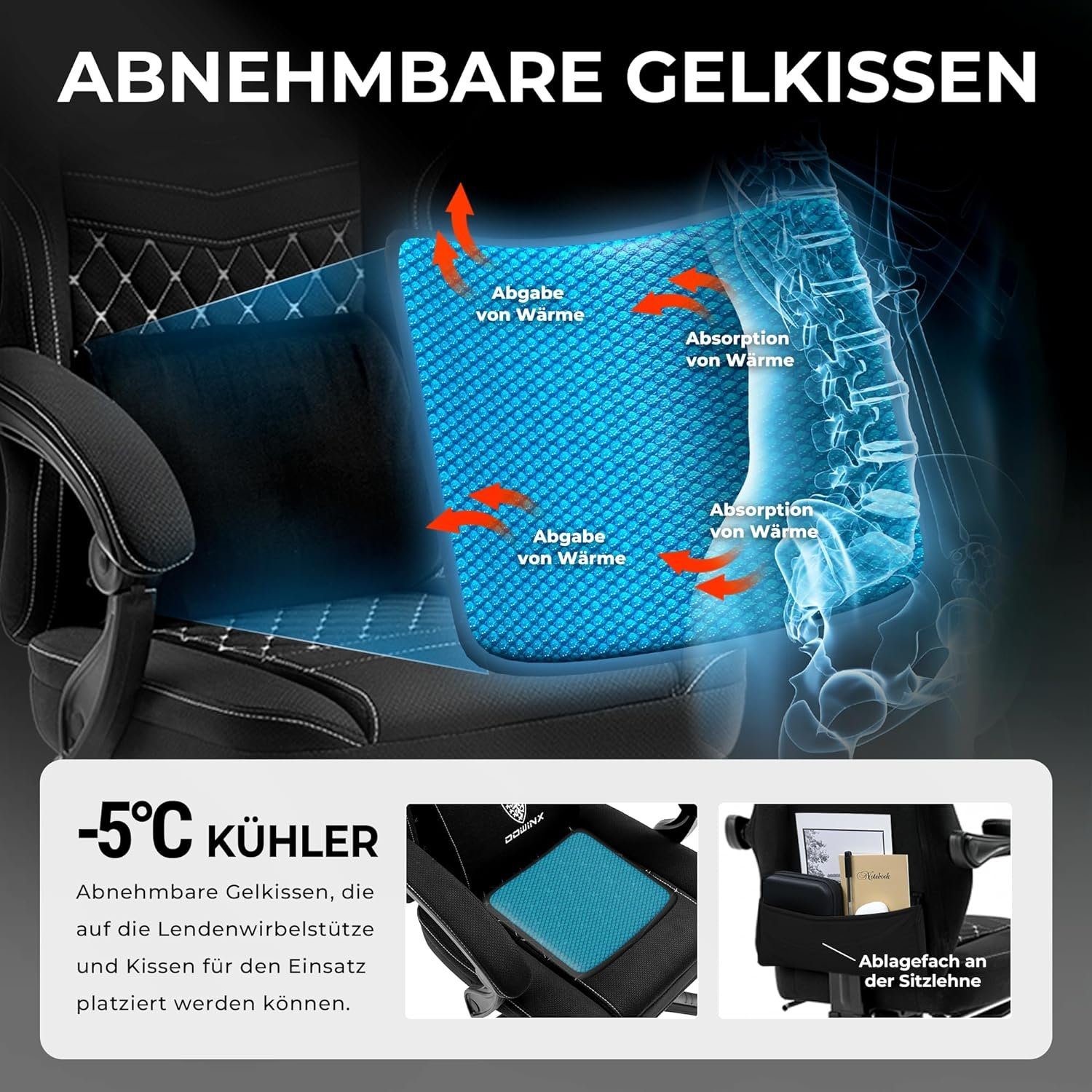 Gaming-Stuhl Burostuhl,Schreibtischstuhl mit Verstellbarer Mit Ergonomischer Sitz), Dowinx (Ergonomischer Fußstütze Sessel Stuhl Taschenfederkissen Gaming