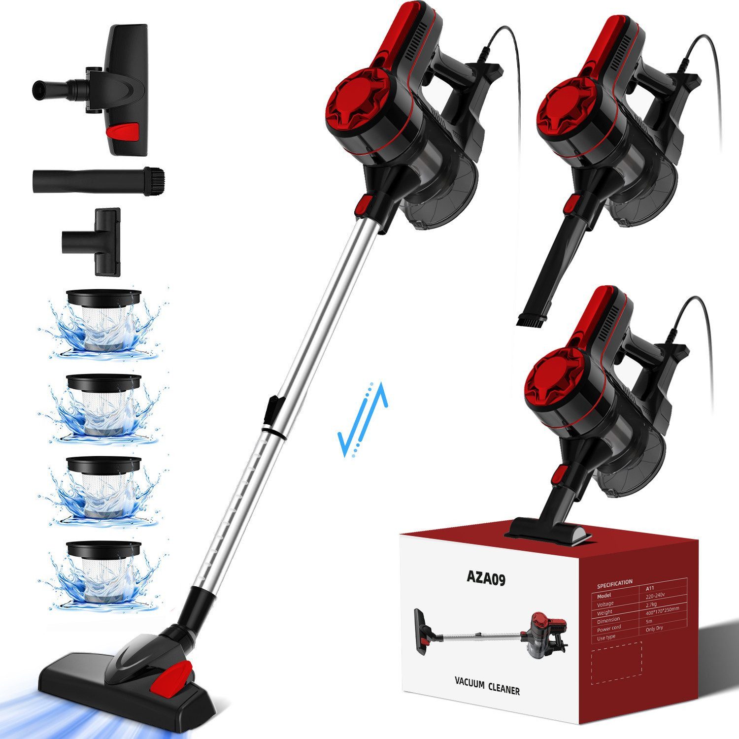Hiazurm Akku-Hand-und Stielstaubsauger Kabelstaubsauger 26000PA, 2 Austauschbare HEPA-Filters, 800 W, Hand-und Stielstaubsauger mit 5M Kabel, Ideal für Hartböden und Teppiche