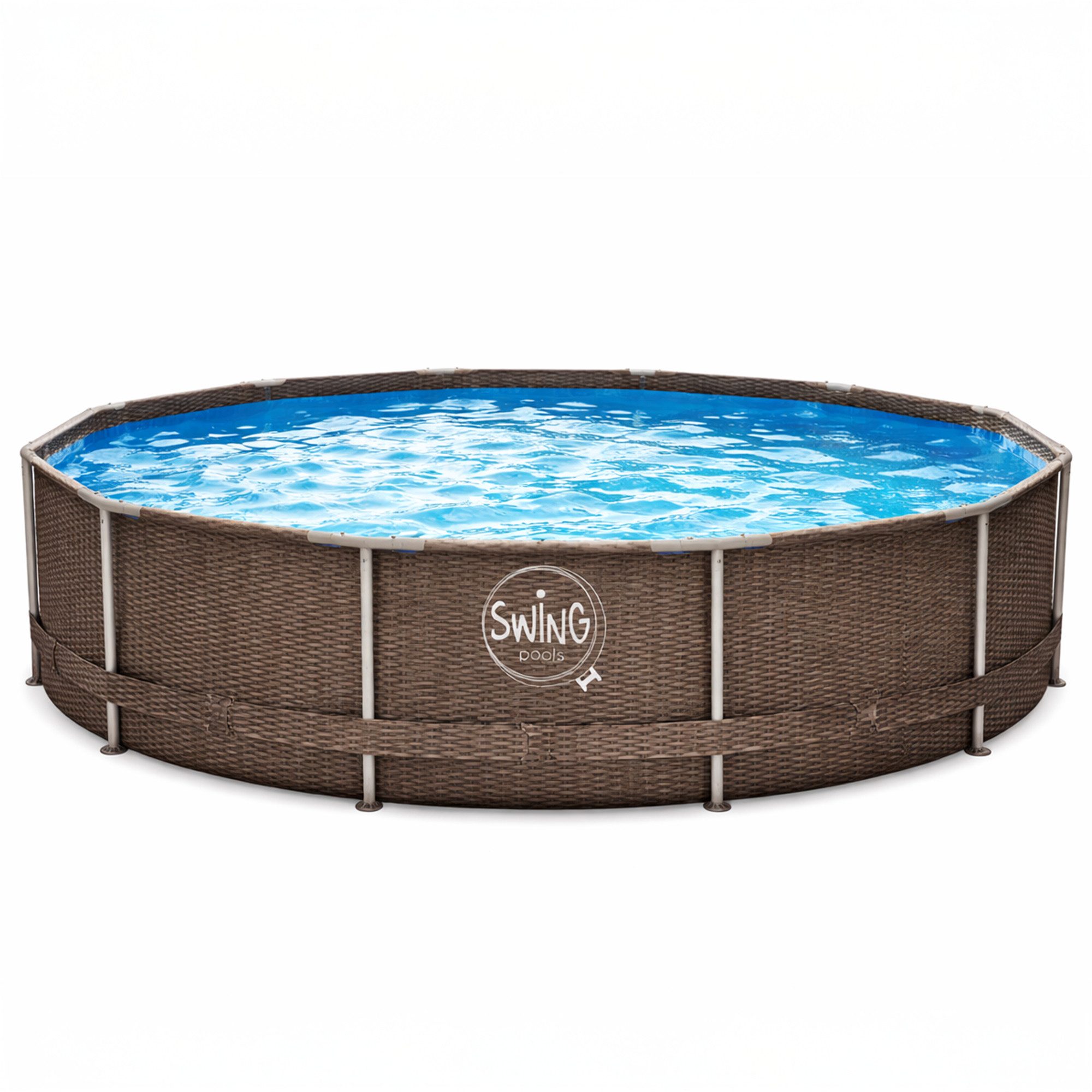 HAF Framepool Frame Pool Aufstellpool Schwimmbecken Grau Rattan rund 305 x 76 cm (Vollständiges Komplett Set mit Rahmen und Folie, Einfacher, schneller & unkomplizierter Aufbau), Lieferumfang OHNE Filter oder Pumpe