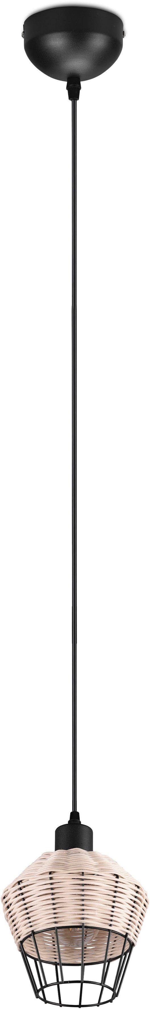 Reality Leuchten Pendelleuchte Borka, ohne Leuchtmittel, warmweiß - kaltweiß, Boho Hängelampe aus Rattan 1-flammig exkl E27 max 40W höhenverstellbar