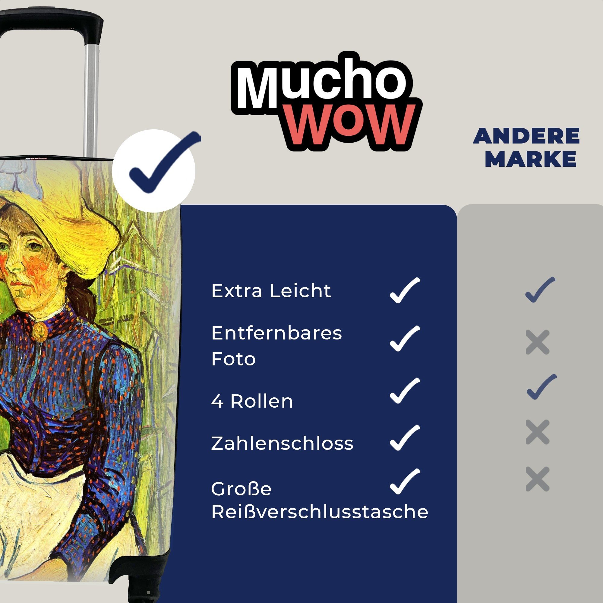 MuchoWow Handgepäckkoffer Gogh, Vincent - gelbem Bäuerin Reisetasche 4 van rollen, Reisekoffer Rollen, Ferien, mit Strohhut Trolley, Handgepäck mit für