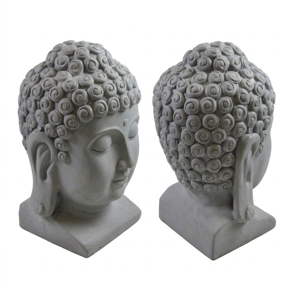 B&S Buddhafigur Buddha Kopf groß H 40 cm Steinfigur Deko Figur Skulptur Feng Shui