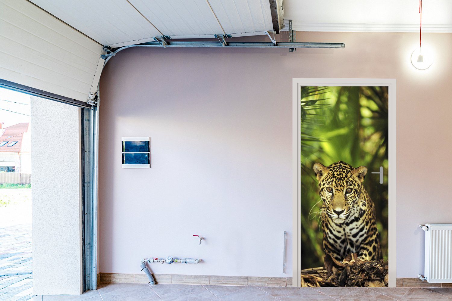 MuchoWow Türtapete Junger im Tür, Türaufkleber, cm 75x205 bedruckt, Jaguar für (1 St), Fototapete Matt, Dschungel