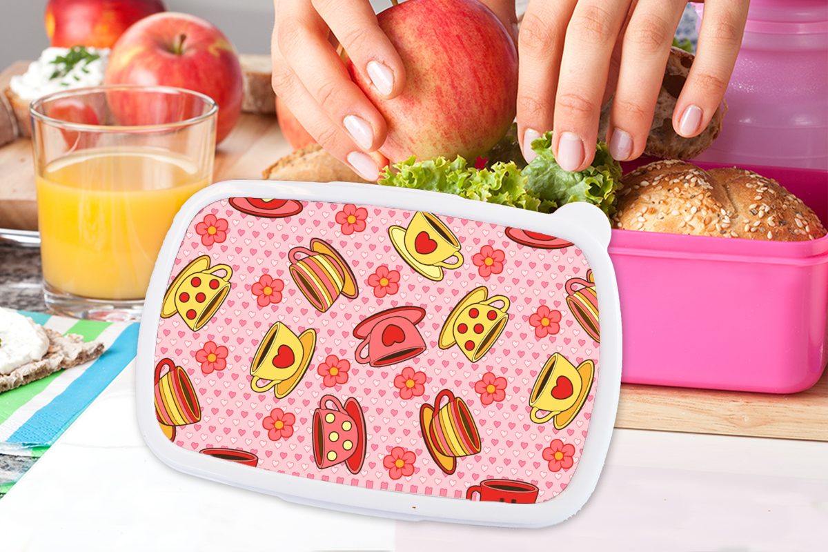 Lunchbox - Brotbox Mädchen, Kinder, Brotdose rosa für Muster, Kunststoff, - (2-tlg), Erwachsene, MuchoWow Snackbox, Tee Dame Kunststoff Valentinsgeschenk