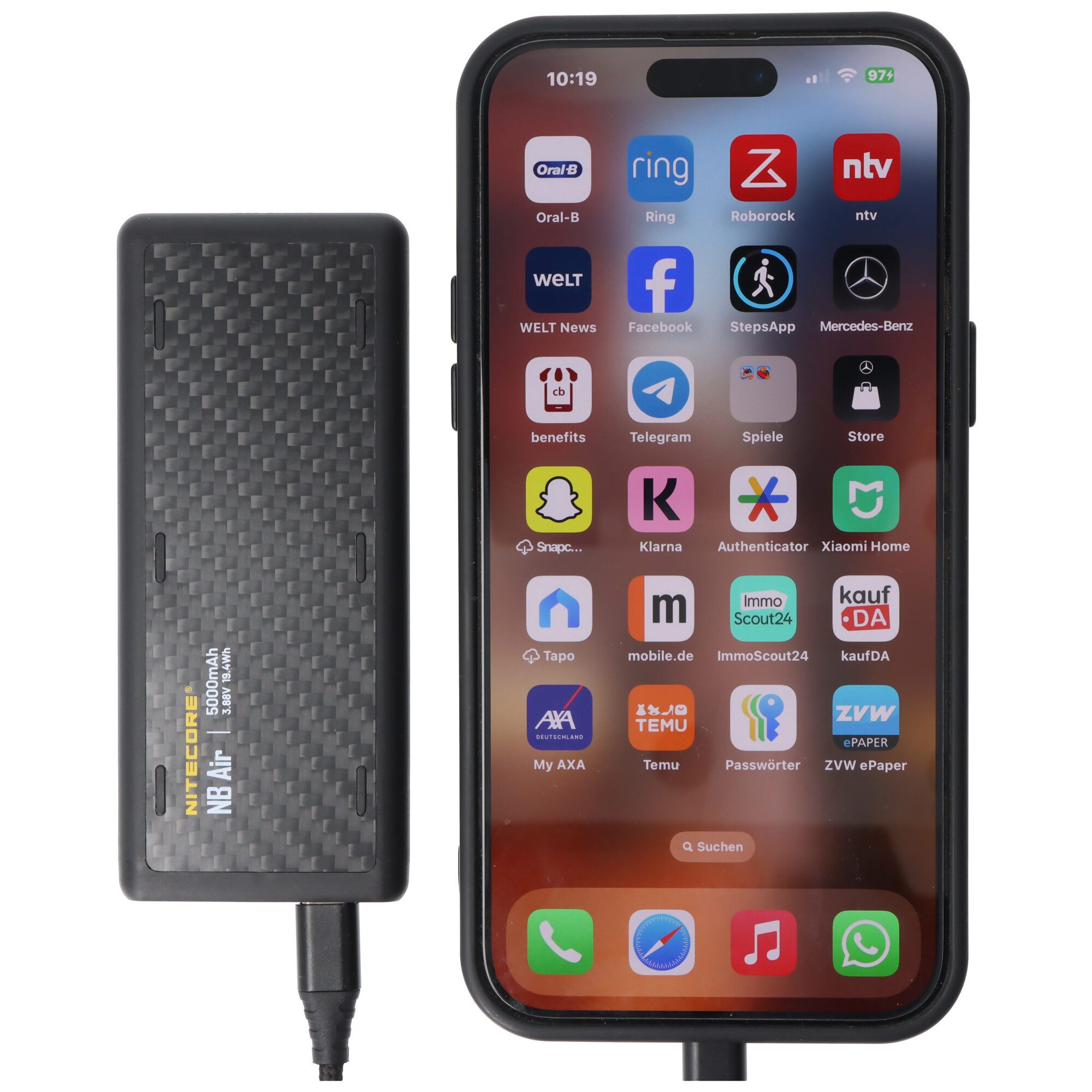 Nitecore Nitecore Powerbank NB Air, 5000mAh, wasserdicht, 89 Gramm, Carbon-Geh Akku 5000 mAh (3,9 V)
