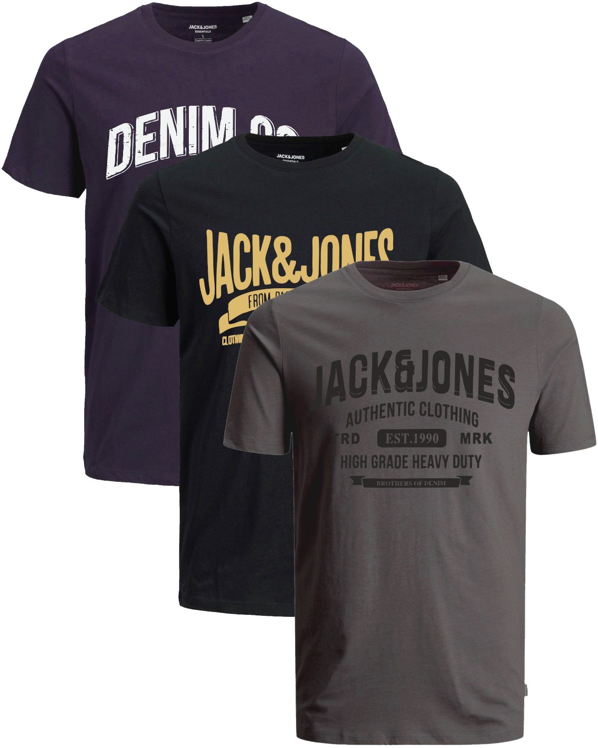 Jack & Jones Print-Shirt Bequemes Slimfit Shirt (Spar-Set, 3er-Pack) in Unifarbe mit Print