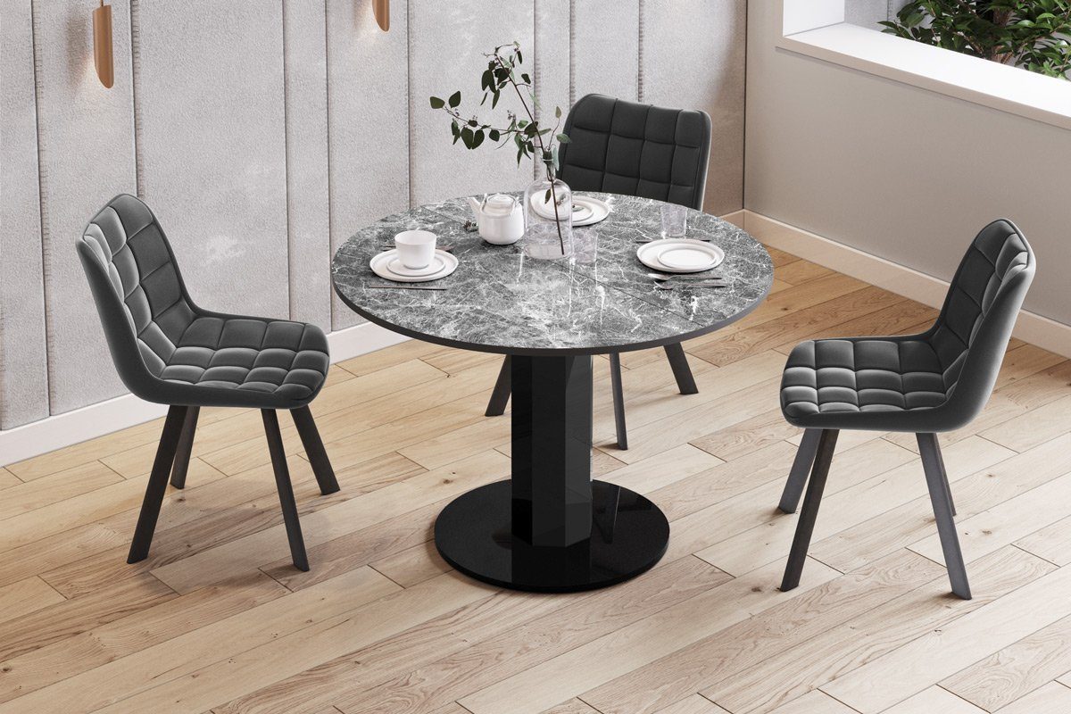 HES-111 - Marmor Hochglanz designimpex Tisch ausziehbar 100-148cm Design oval Hochglanz rund dunkel Schwarz Esstisch Esstisch