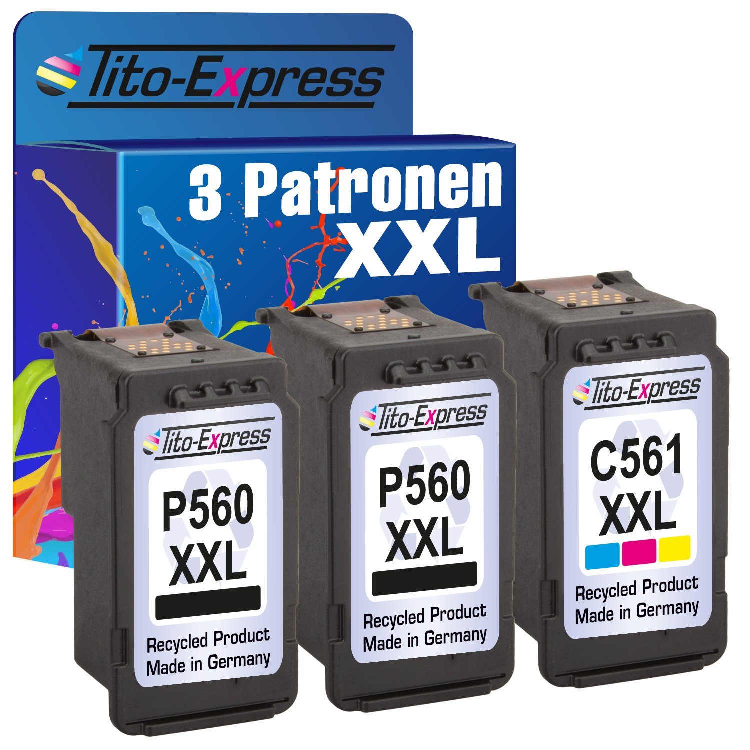 Tito-Express 3er Set ersetzt Canon PG-560 & CL-561 Tintenpatrone (für TS7450 TS5351 TS5352 TS7450 TS5353 TS-5351a TS-5352a TS-5353a)