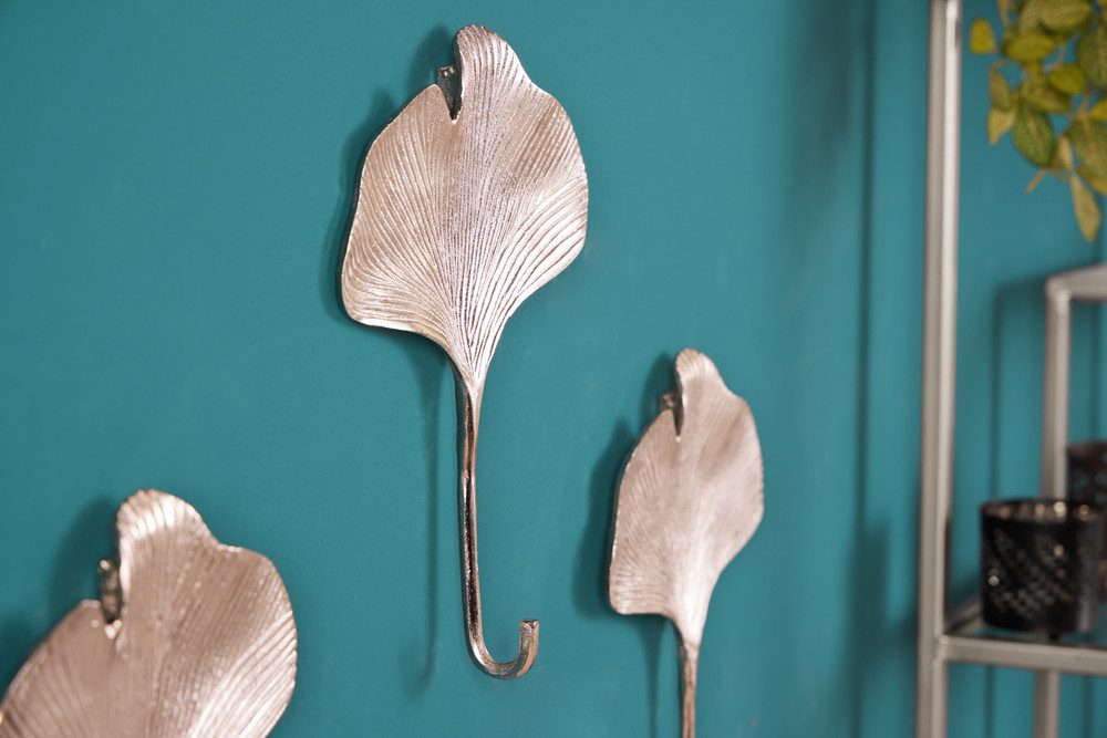 riess-ambiente Wandgarderobe GINKGO 30cm silber (Set, 3 St., 3x Kleiderhaken), Flur · Metall · Blatt · Wanddekoration · Kleiderhaken · Boho