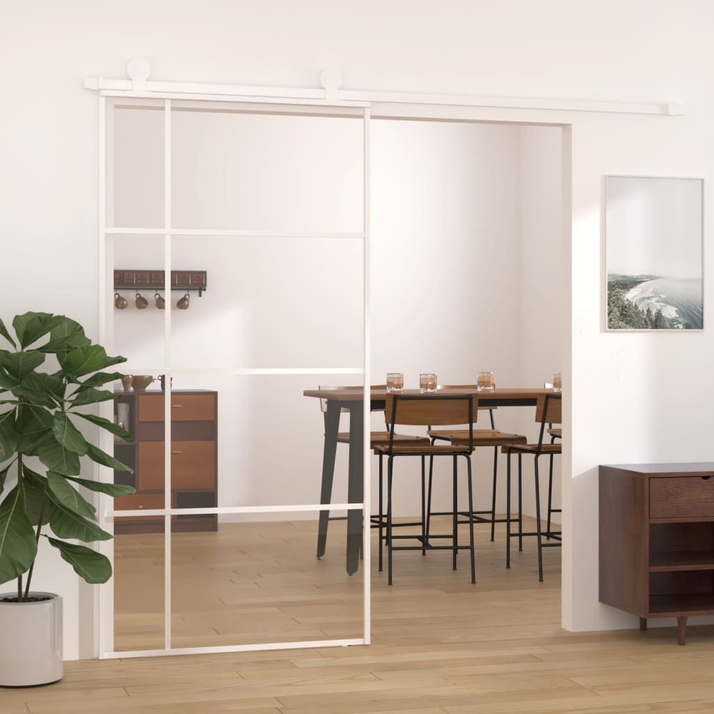 vidaXL Zimmertür Schiebetür ESG Glas und Aluminium 102,5x205 cm Weiß