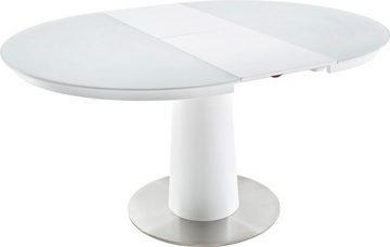 MCA furniture Esstisch Waris, Esstisch Rund mit Synchronsauszug, Weiß matt mit Sicherheitsglas