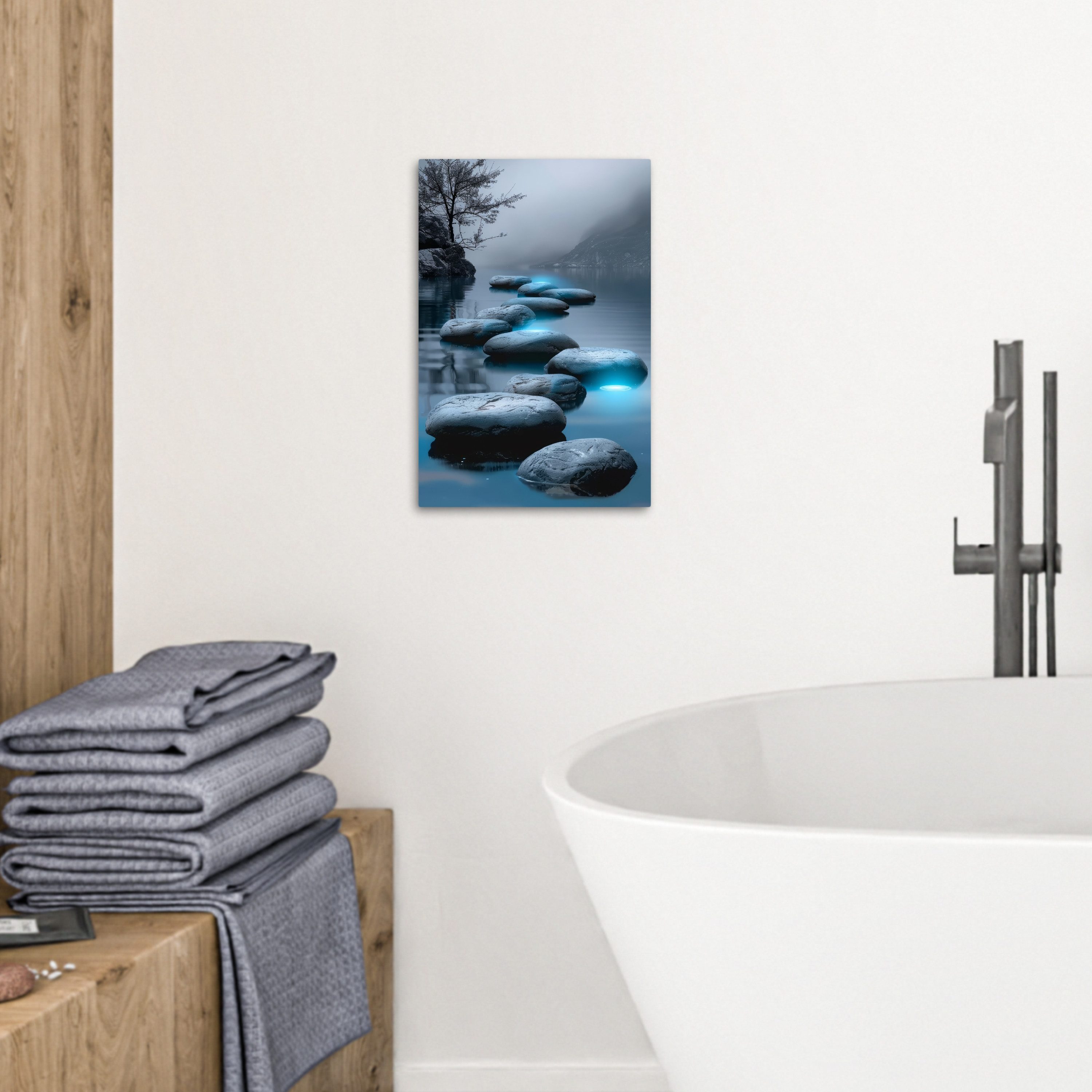 OneMillionCanvasses® Leinwandbild Steine - Wasser - Bäume - Natur, Fotodruck (1 St), Badezimmer Deko, Bilder WC, Toilette Wanddeko 20x30 cm