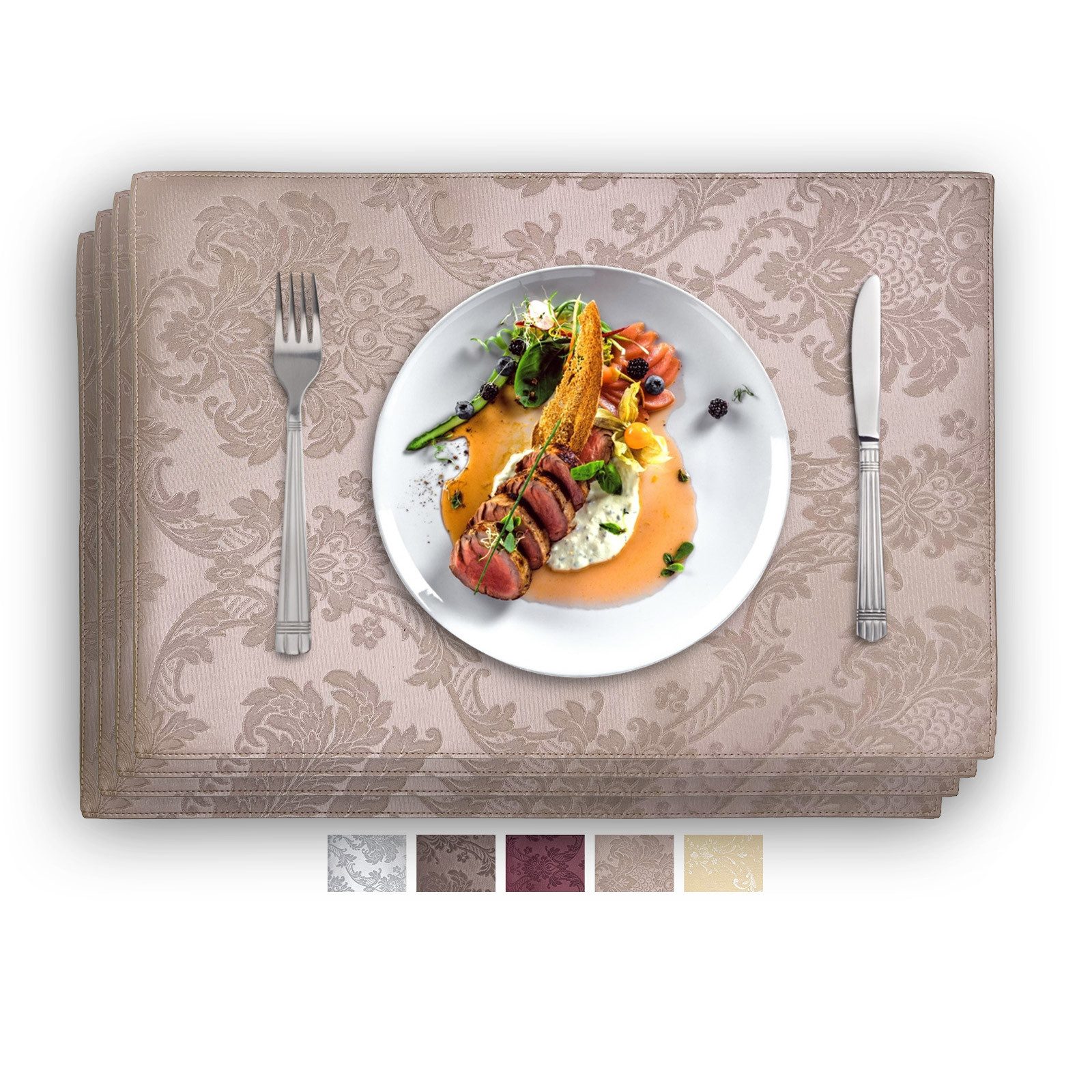 Vivi Idee Platzset Geprägte luxuriöse Столовые наборы Tischmatte Kunstleder, abwischbar, wasserdicht, Anti-Rutsch, beidseitig, 46 x 31 cm, 4er Set