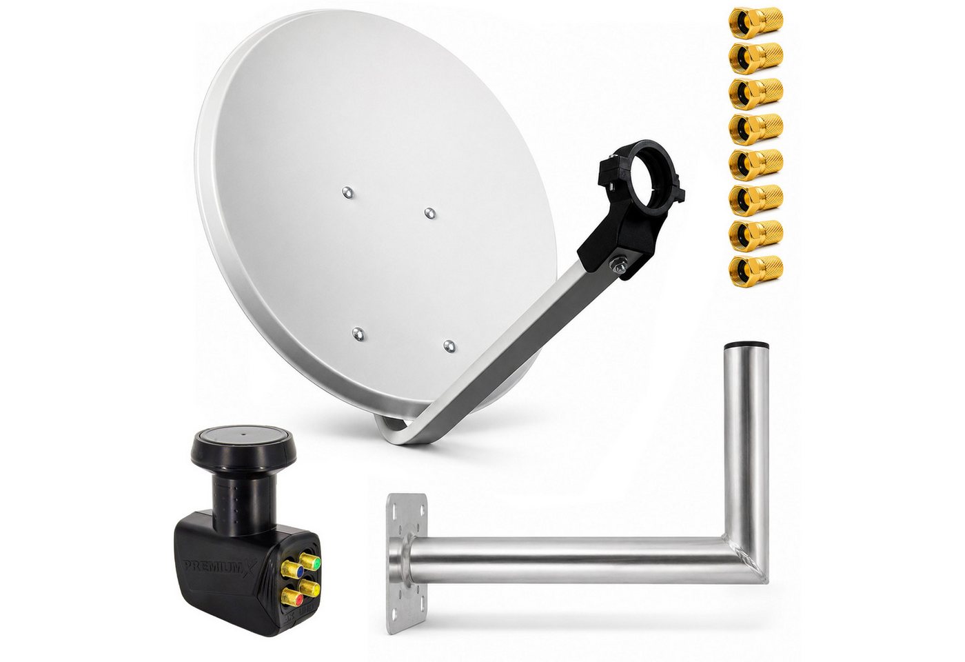PremiumX SAT Anlage 80cm Antenne Hellgrau Quad LNB Wandhalter 35cm SAT-Antenne