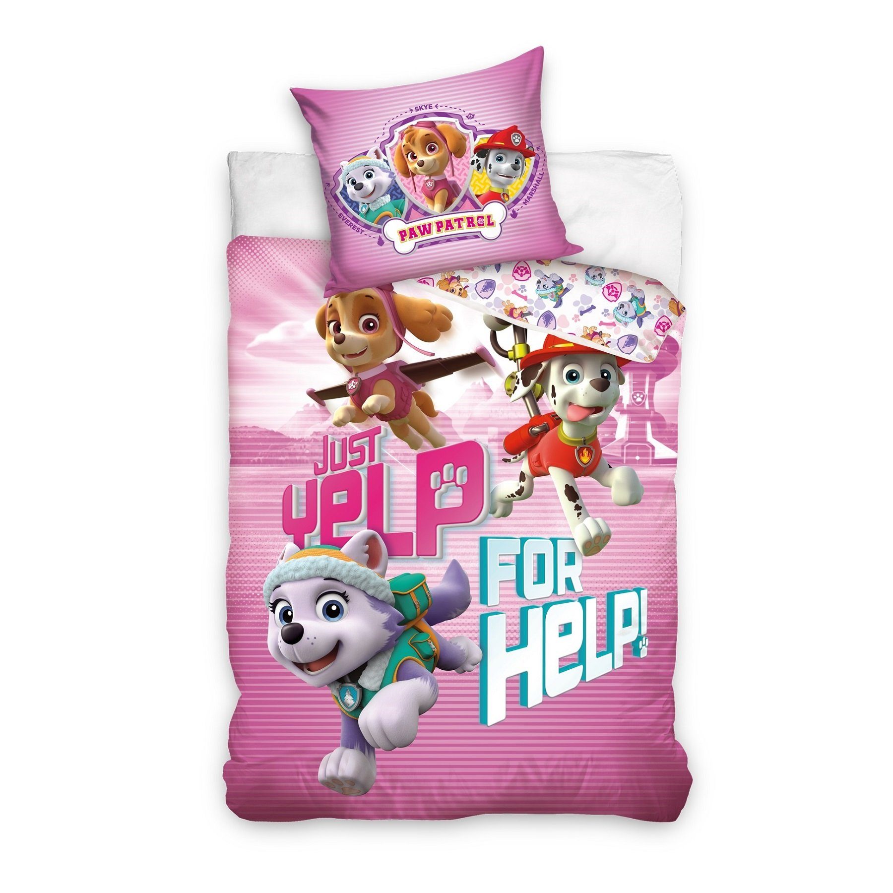 Kinderbettwäsche Paw Patrol "Yelp for Help" 135x200 + 80x80 cm aus 100% Baumwolle, Familando, Renforcé, 2 teilig, mit Marshall, Everest & Skye