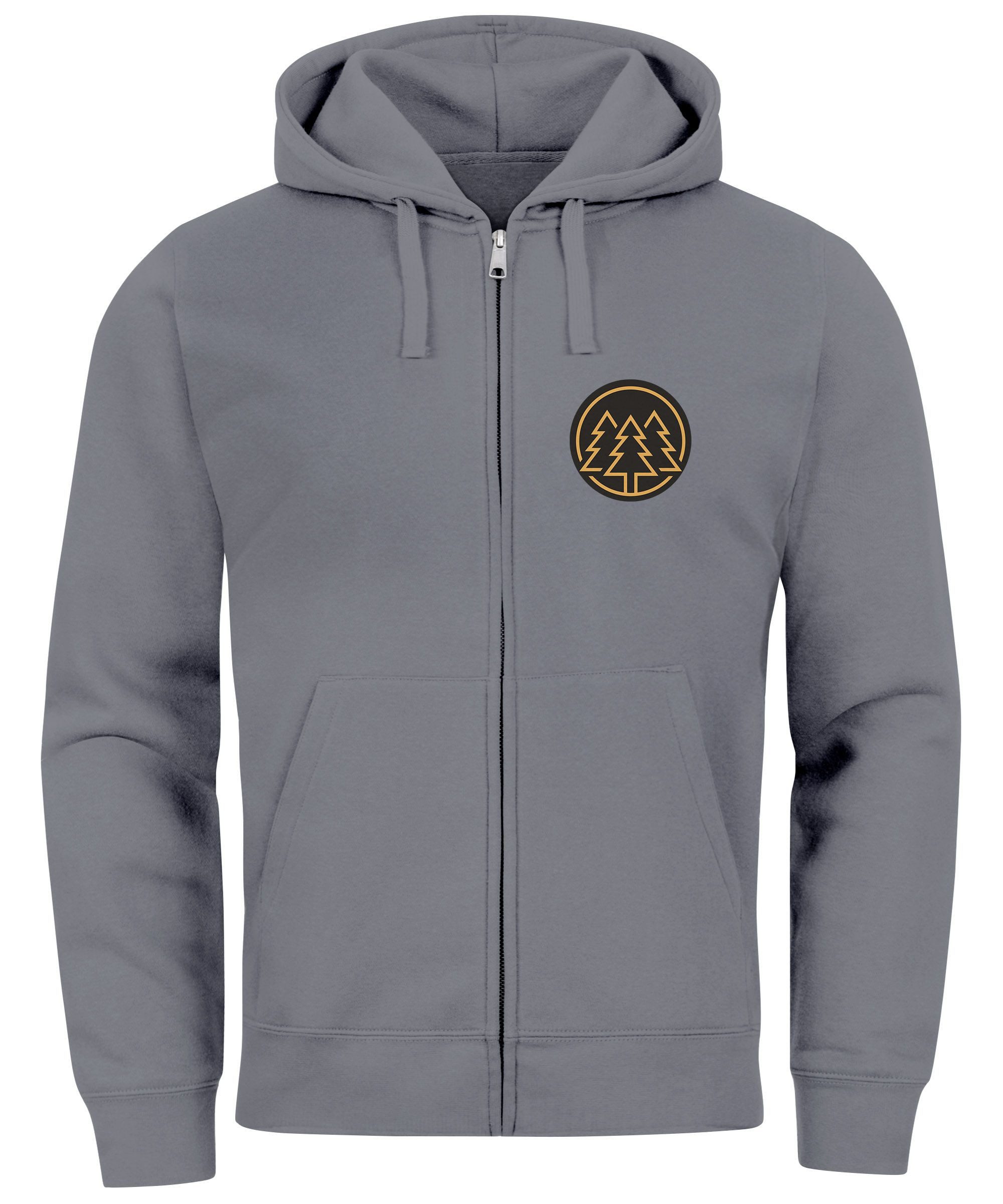Sweatjacke Herren Sweatjacke mit Kapuze Logo Bäume Wald Print Outdoor Motiv Zip