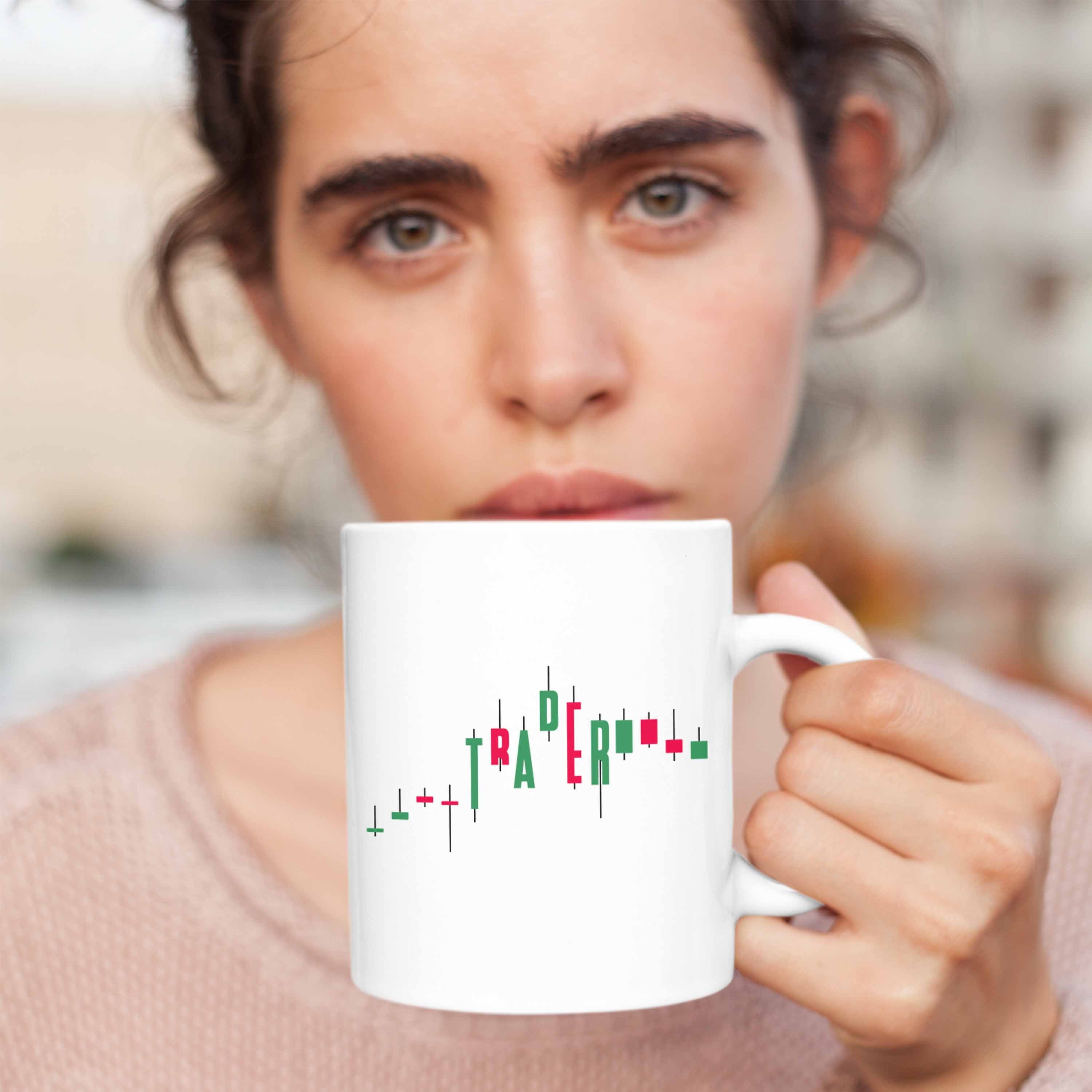 Weiss Tasse Trendation Tasse Aktien Aktien "Trader" für Geschenk Börse Lustiges Investment