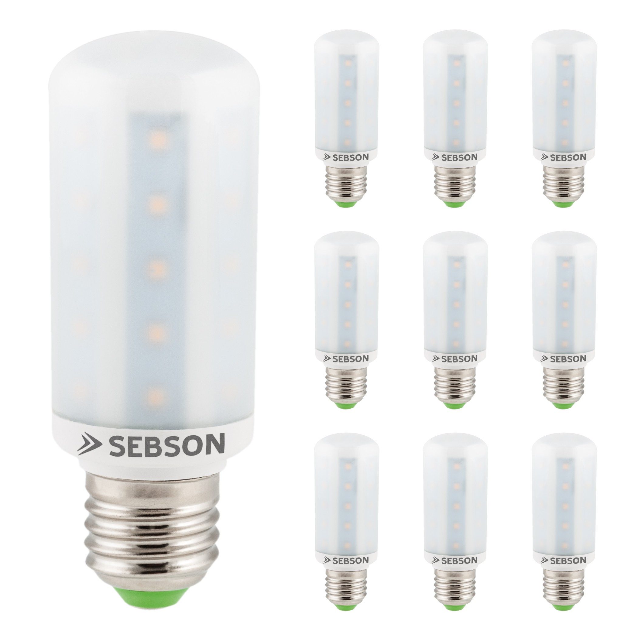 SEBSON LED-Leuchtmittel E27 LED 8W Lampe 10x - 810lm vgl. 60W Glühlampe warmweiß 3000K 280°, E27, 10 St., Warmweiß, LED Leuchtmittel, 15.000h Lebensdauer, sofort startklar, ø40x110mm
