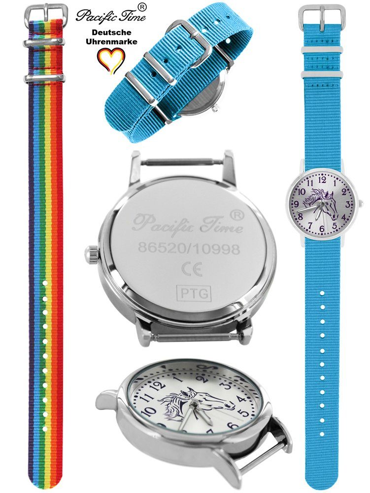 Pferd Match hellblau Time Mix Set Pacific Regenbogen Versand Wechselarmband, Gratis Armbanduhr Kinder und Quarzuhr und - violett Design