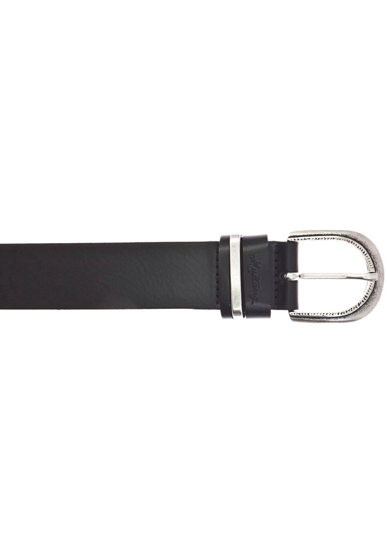 MUSTANG Ledergürtel mit dunklen Airbrushkanten einer Dornschließe schwarz und ovalen