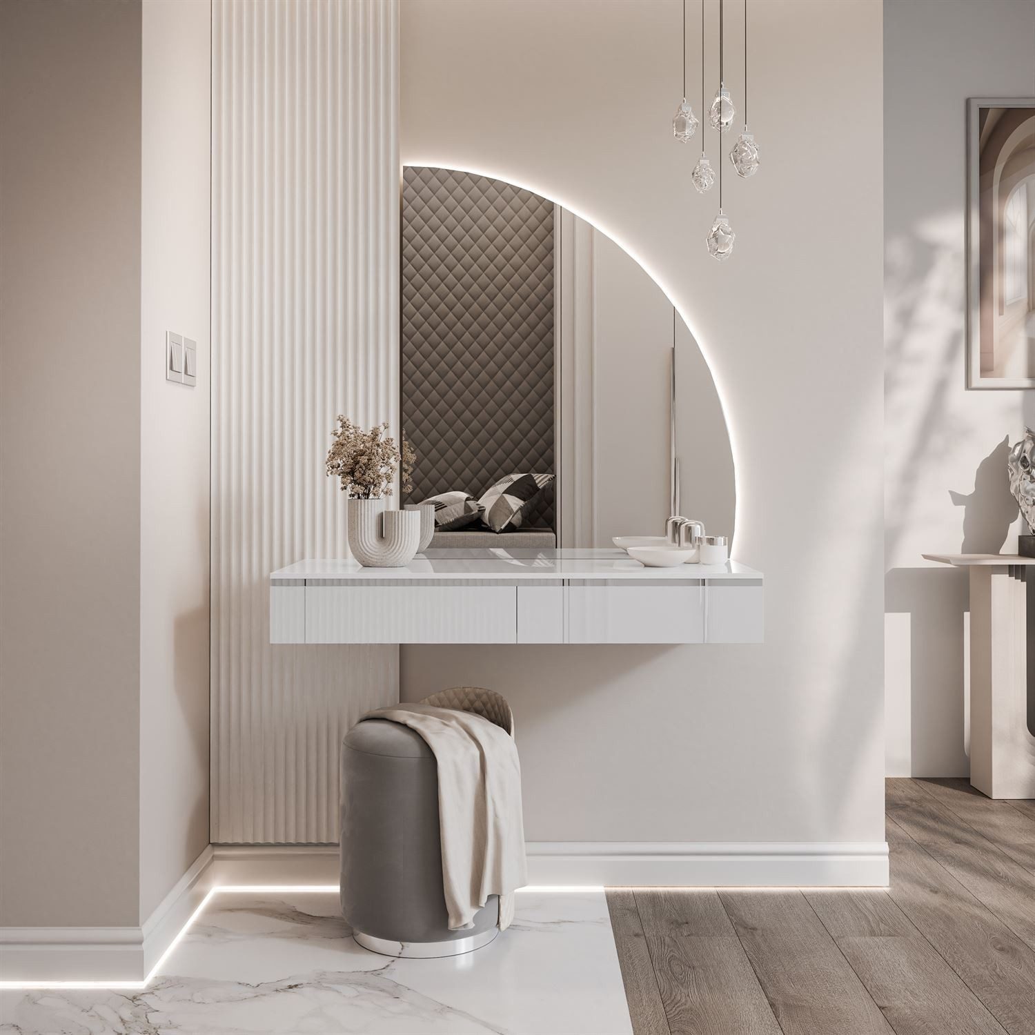ALLHOUSE24 Schminktisch PEONY SILBER Hängender Schminktisch Halbmond Spiege günstig online kaufen
