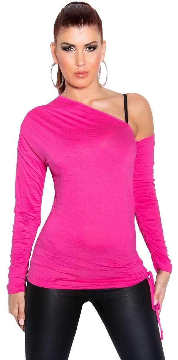 Koucla Langarmshirt an einer Schulter offen, one Shoulder Shirt pink