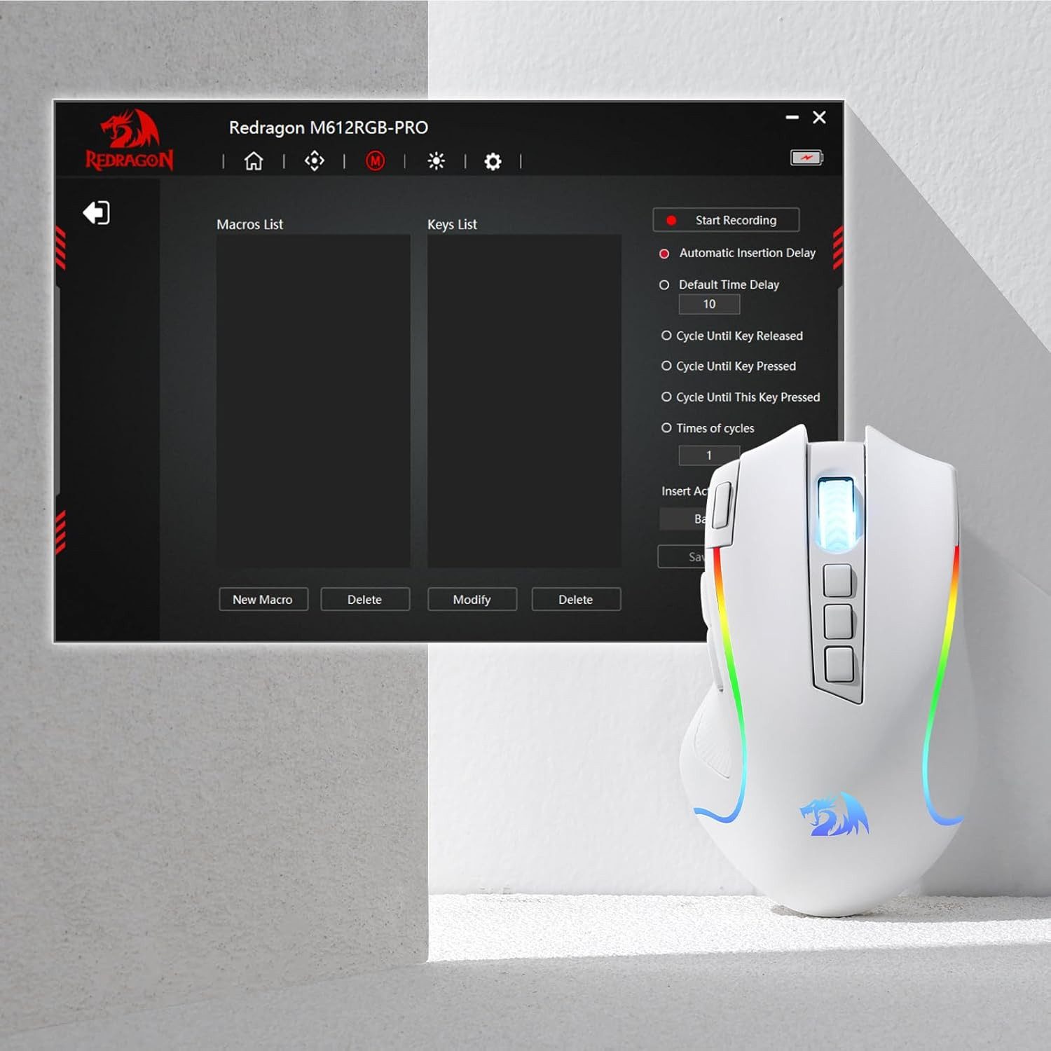 Redragon M612 Maus, RGB, 2,4 GHz/Bluetooth/Kabelgebunden, 8000 DPI Gaming-Maus (Bluetooth, Funk, kabelgebunden, 9 Programmierbare Tasten, Schnellfeuer, 3-Modus-Verbindung)