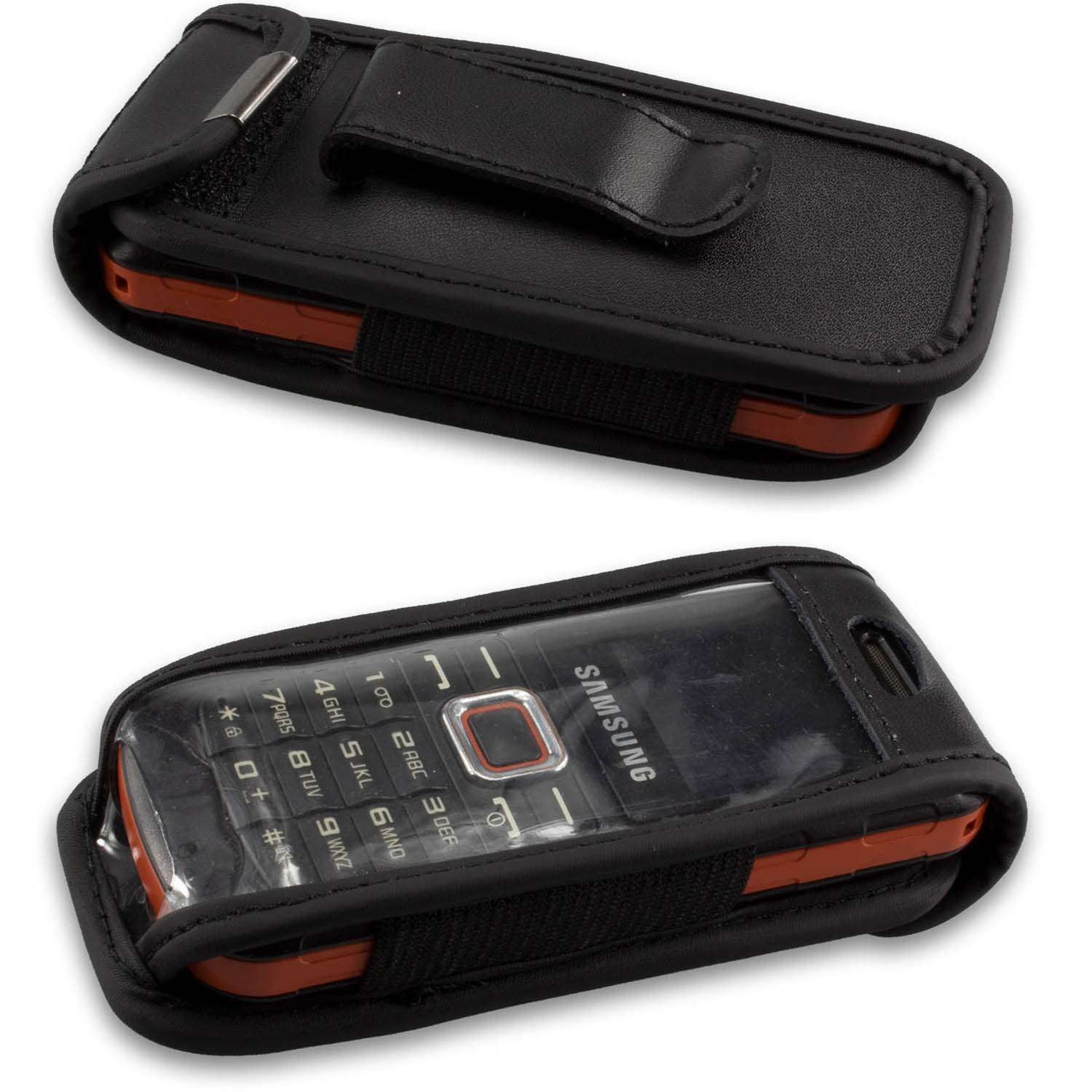 Handytasche Ledertasche für Samsung E1130, mit Gürtelclip schwarz, Echtleder